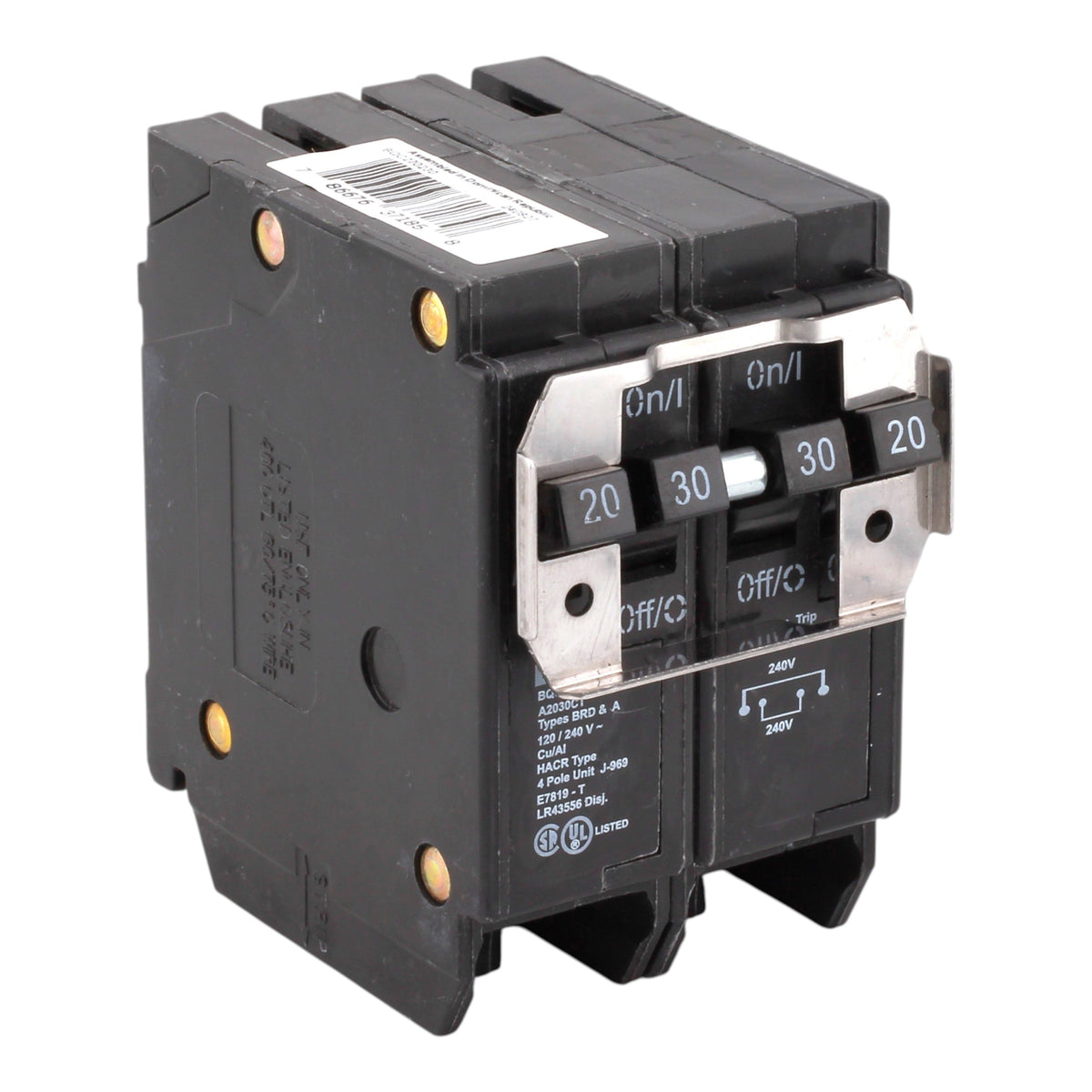 Eaton BR BQC220230 20/30A 4P 120/240V Quadplex CTL Plug-On Circuit Breaker