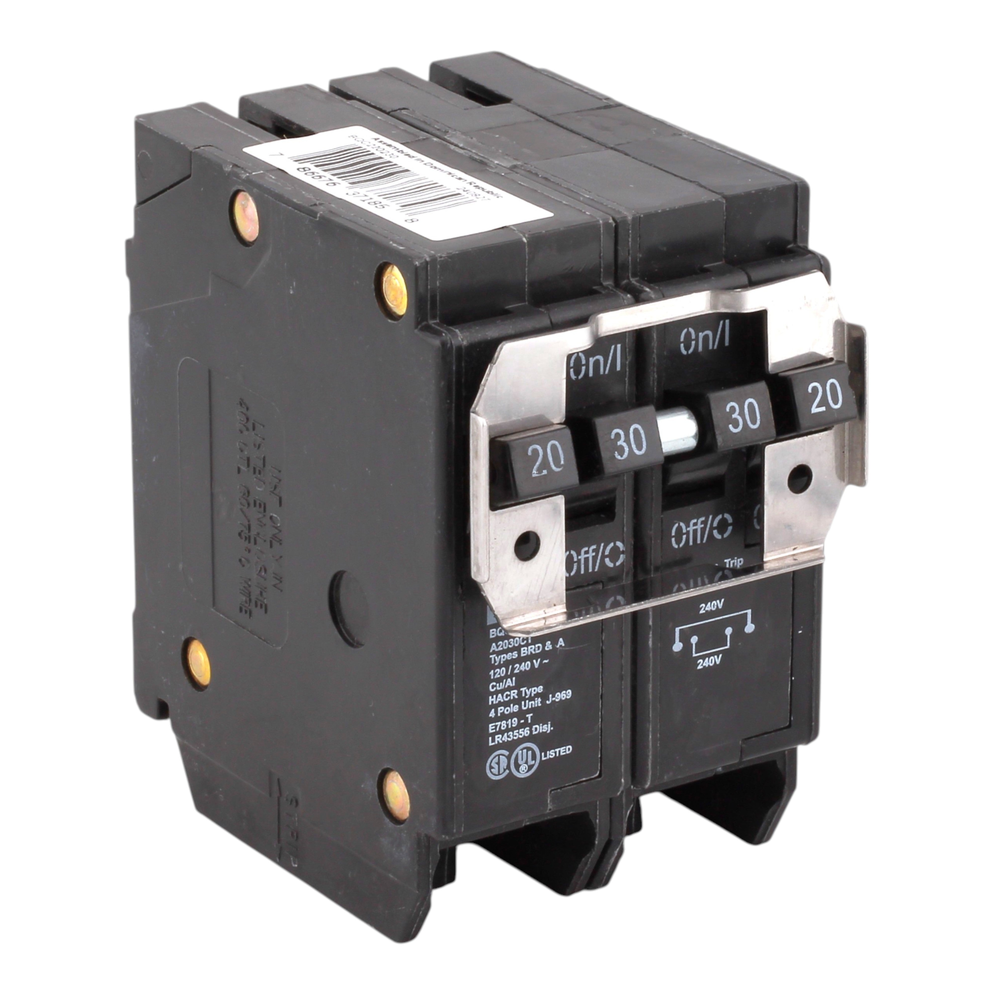 Eaton BR BQC220230 20/30A 4P 120/240V Quadplex CTL Plug-On Circuit Breaker