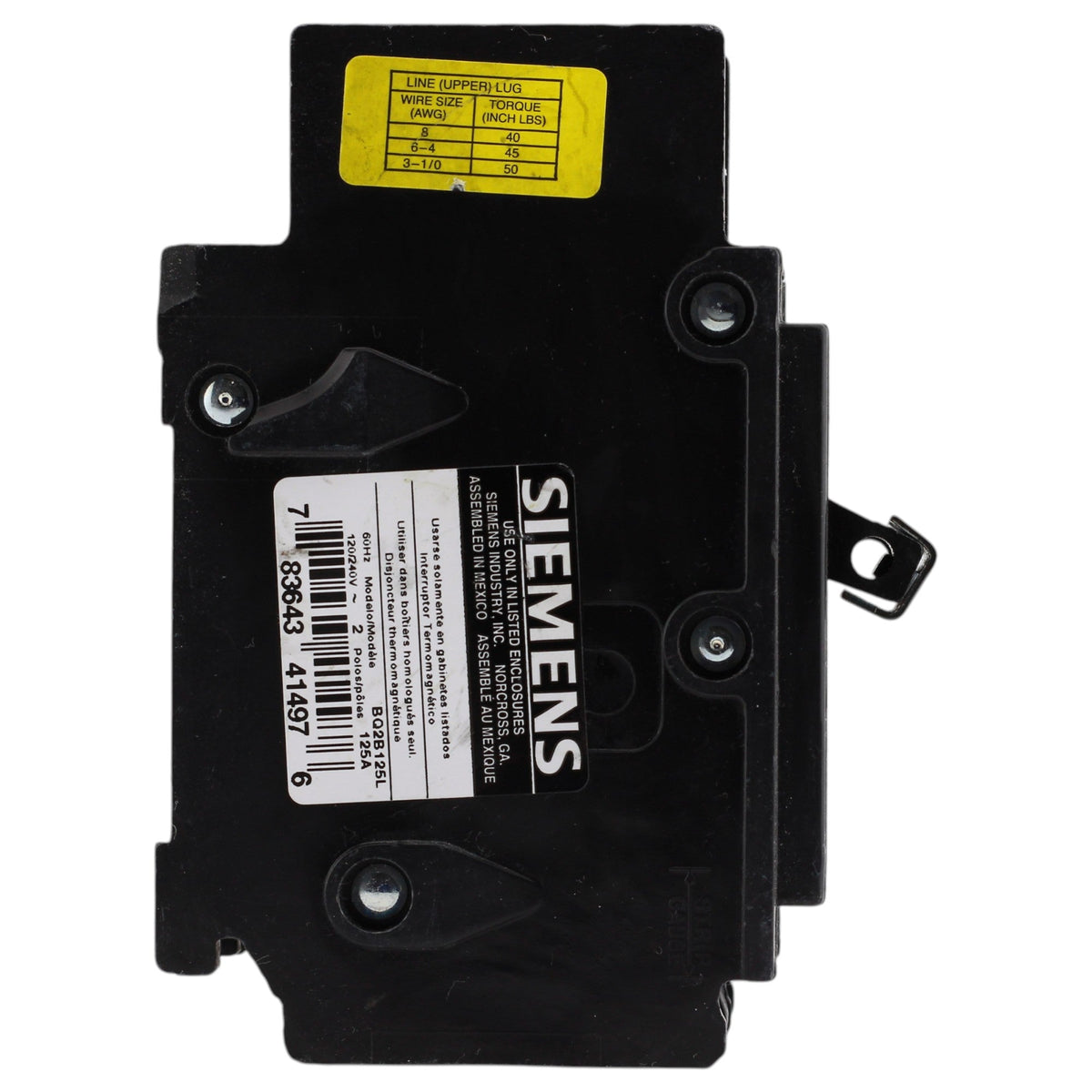 Siemens BQ, BQ2B125L, 125A, 2P, 120/240V, Bolt-On, Lug-In/Lug-Out, Circuit Breaker - Image 4