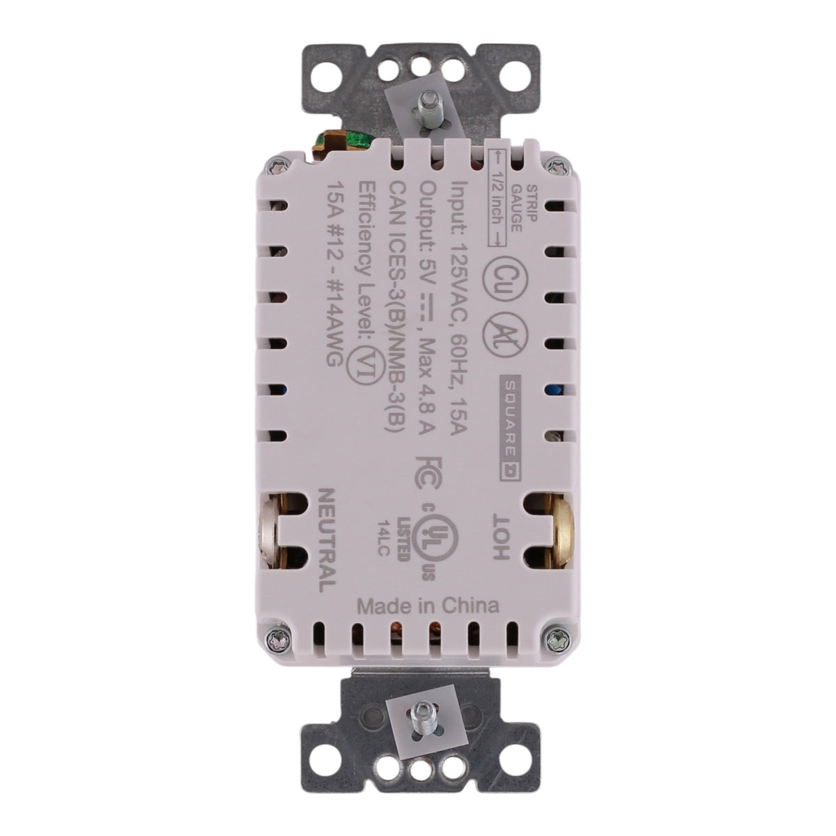 Square D X Series, SQR55141WH, 15A, 125V, USB-A/A, Duplex, Tamper Resistant, Outlet - Image 6