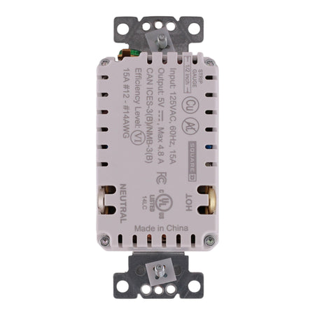 Square D X Series, SQR55141WH, 15A, 125V, USB-A/A, Duplex, Tamper Resistant, Outlet - Image 6