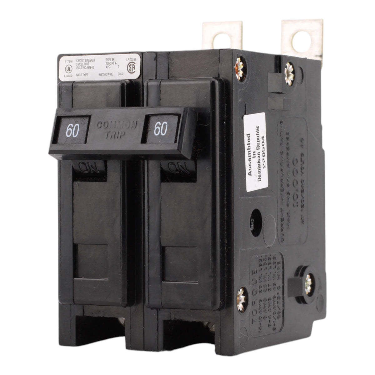 Eaton BAB2060, 60A, 120/240V, 2-Pole, 10kAIC, Quicklag Industrial Thermal-Magnetic Circuit Breaker, Bolt-On - Image 3
