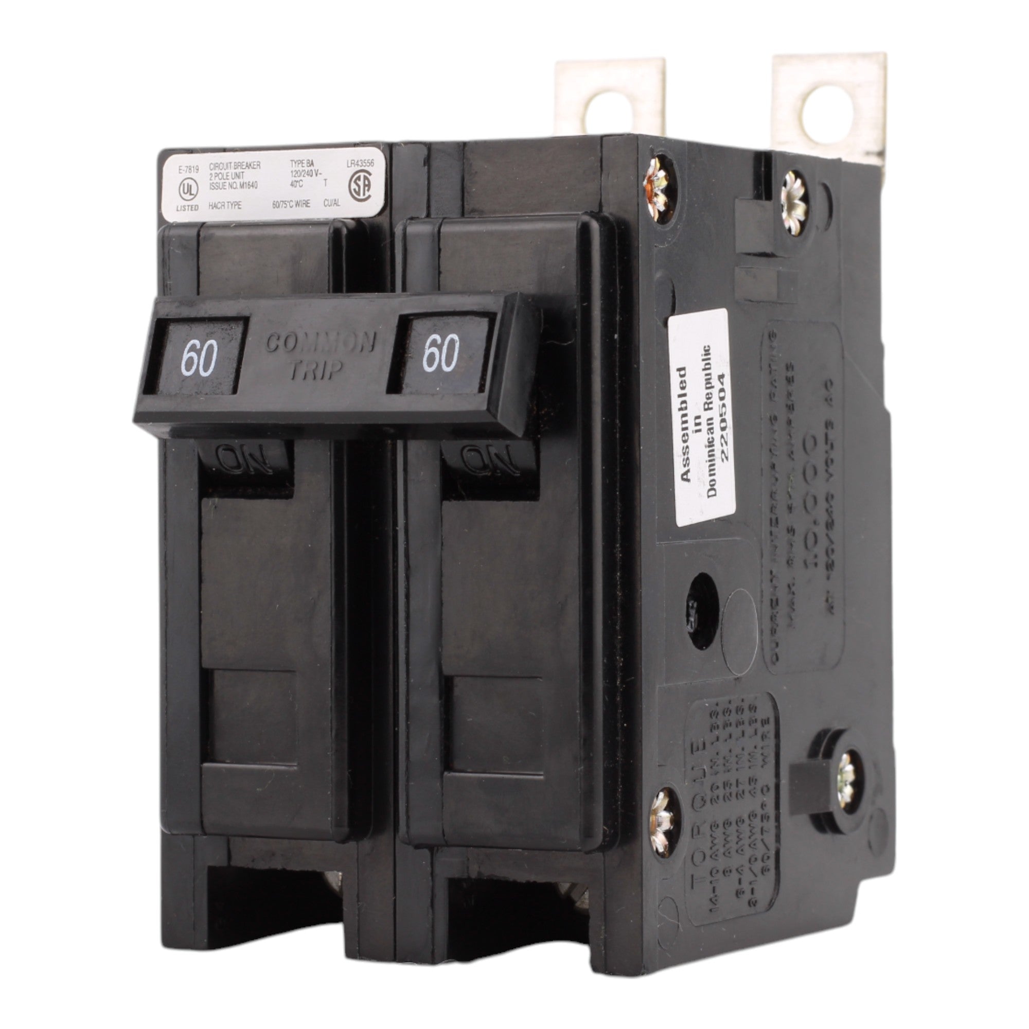 Eaton BAB2060, 60A, 120/240V, 2-Pole, 10kAIC, Quicklag Industrial Thermal-Magnetic Circuit Breaker, Bolt-On - Image 3