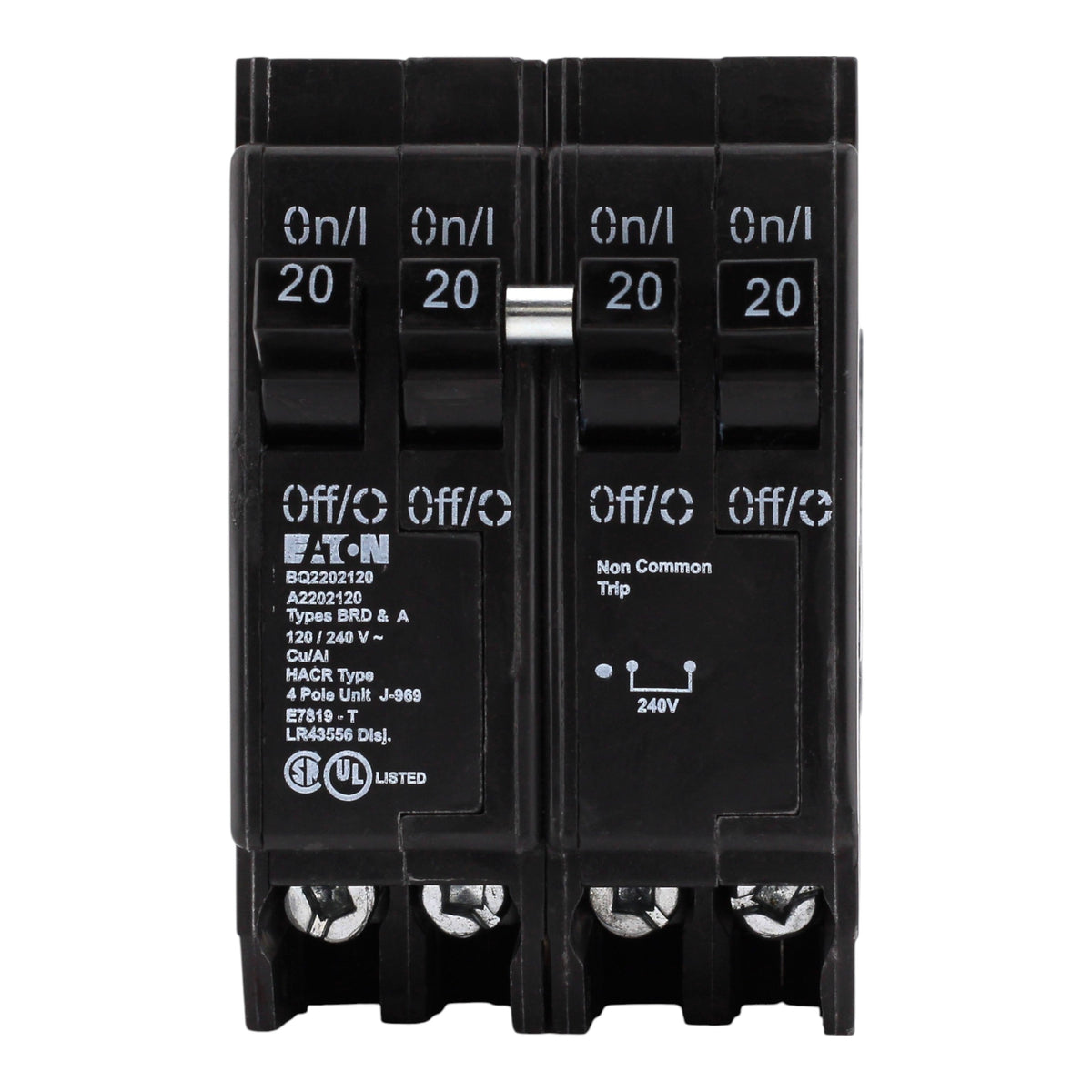 Eaton BR BQ2202120 20A/20A + 20A/20A 4P Quadplex Independent Trip Circuit Breaker - Image 3