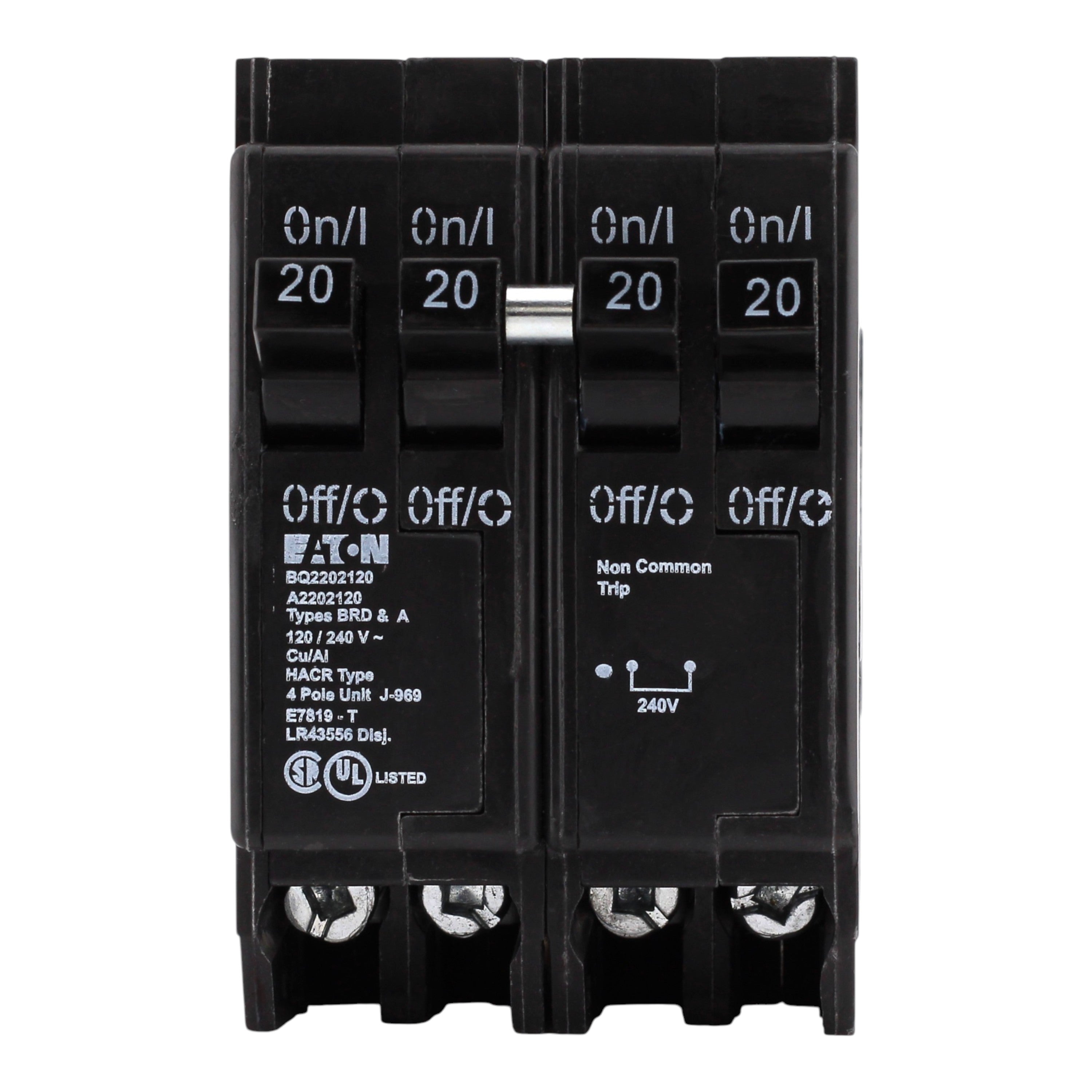 Eaton BR BQ2202120 20A/20A + 20A/20A 4P Quadplex Independent Trip Circuit Breaker - Image 3