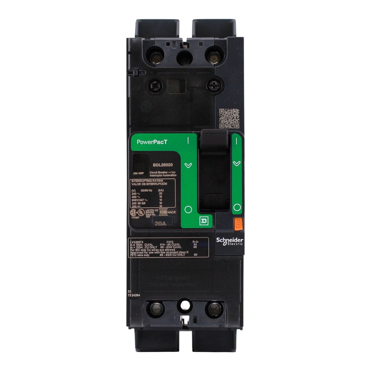 Square D PowerPacT B, BDL26020, 20A, 2P, 600Y/347VAC, 14kA, Unit Mount, Thermal Magnetic, Circuit Breaker - Image 4