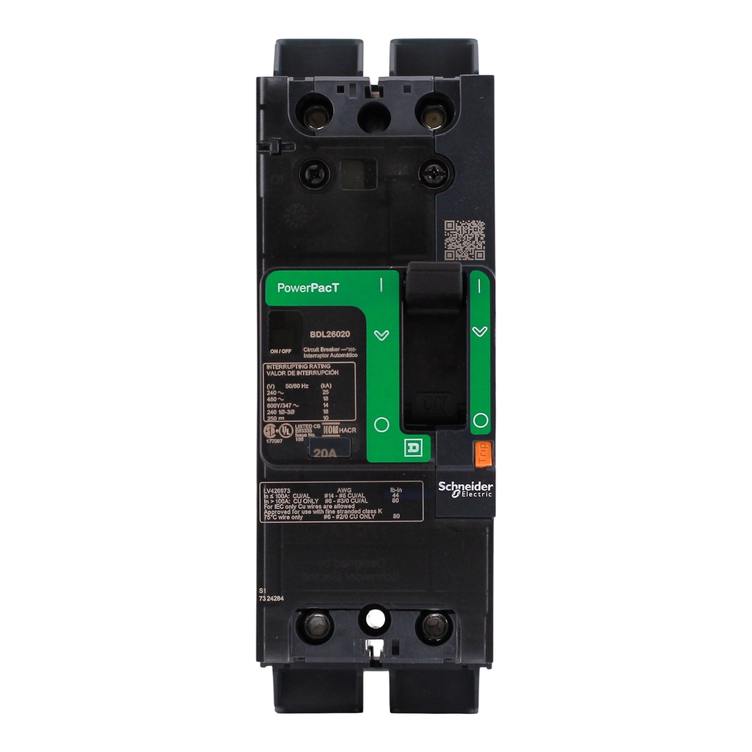 Square D PowerPacT B, BDL26020, 20A, 2P, 600Y/347VAC, 14kA, Unit Mount, Thermal Magnetic, Circuit Breaker - Image 4
