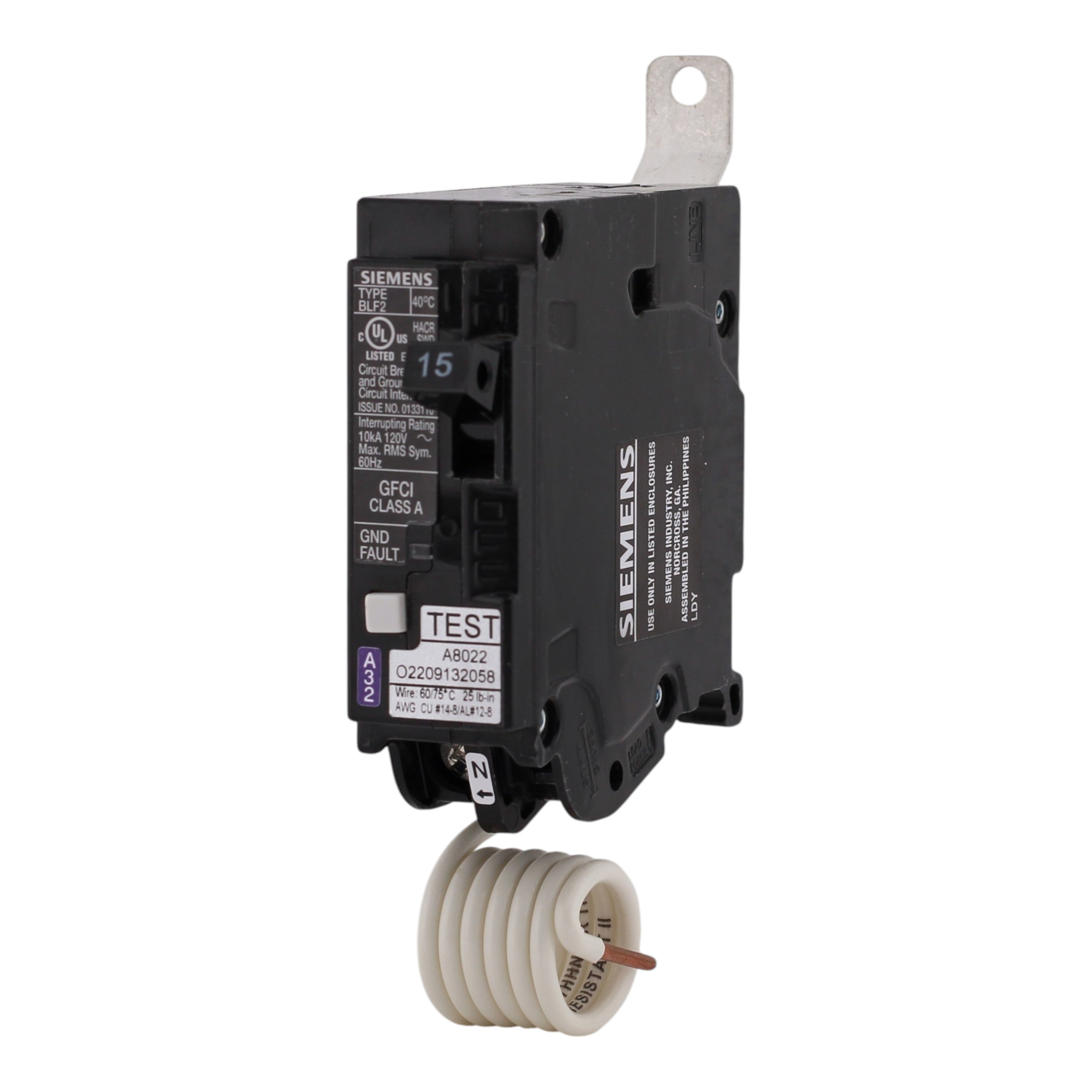 Siemens BLF, BF115A, 15A, 1P, 120V, GFCI, Bolt-On,  Pigtail Neutral, Circuit Breaker - Image 2