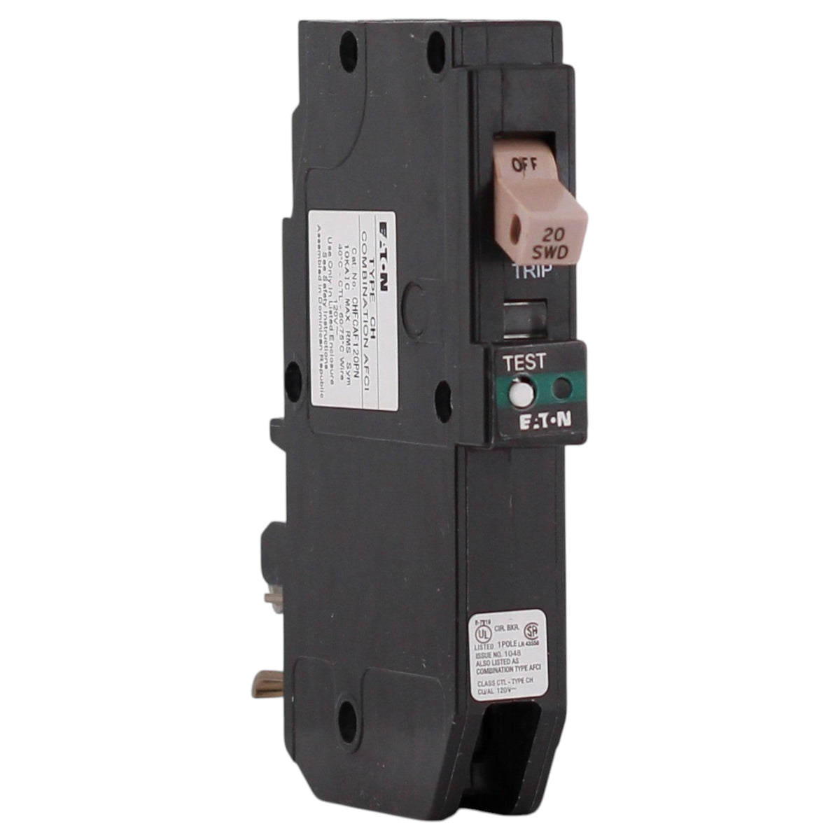 Eaton CH, CHFCAF120PN, 20A, 1P, 120/240V, CAFCI, Plug-On Neutral, Circuit Breaker