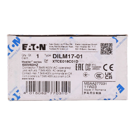 Eaton XT IEC, XTCE018C01D, 18A, 3-Pole, 690VAC, 550/600VAC Coil, Full Voltage Non-Reversing Contactor - Image 4