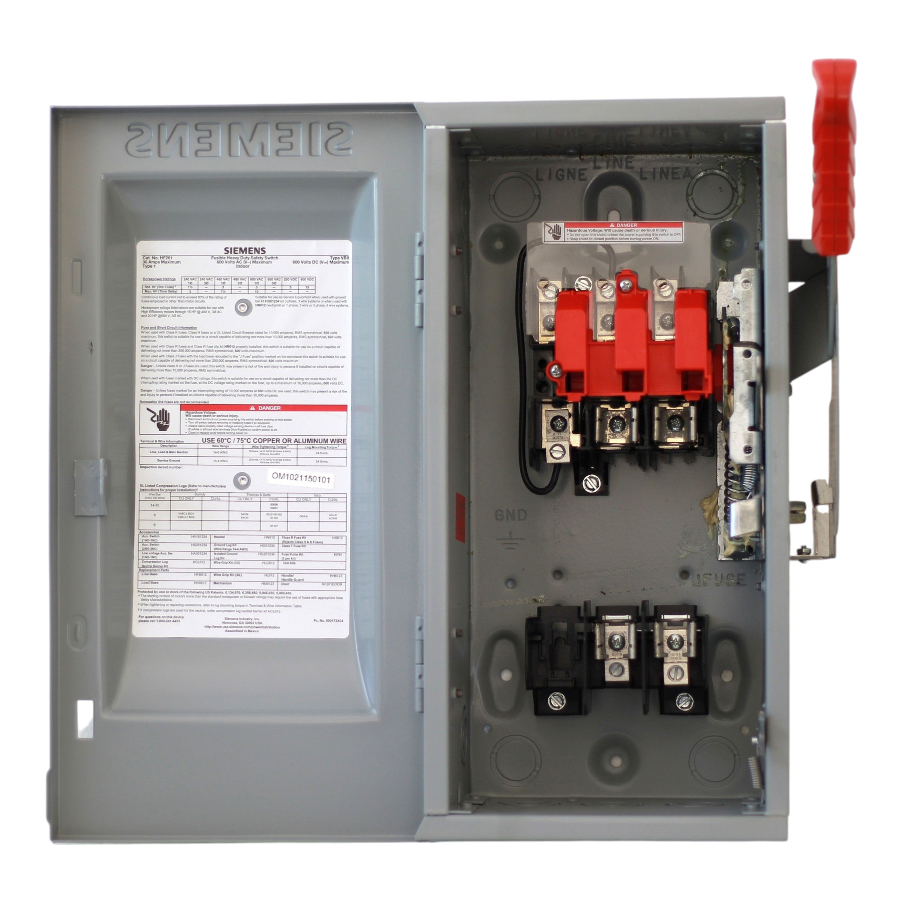 Siemens VBII, HF261, 30A, 2P, 600V, Fusible, NEMA 1, Heavy Duty Safety Switch - Image 5