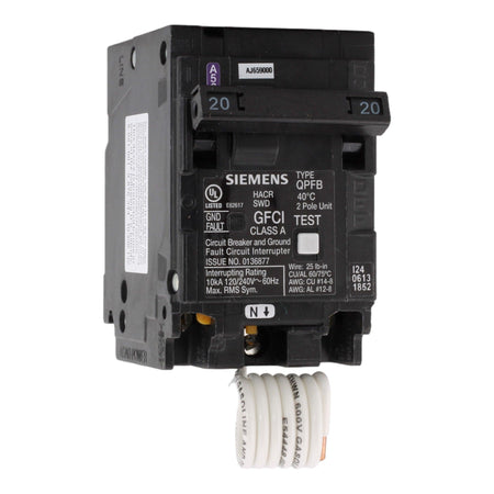 Siemens Q220GF 20A 2P 240V GFCI Pigtail Neutral Circuit Breaker
