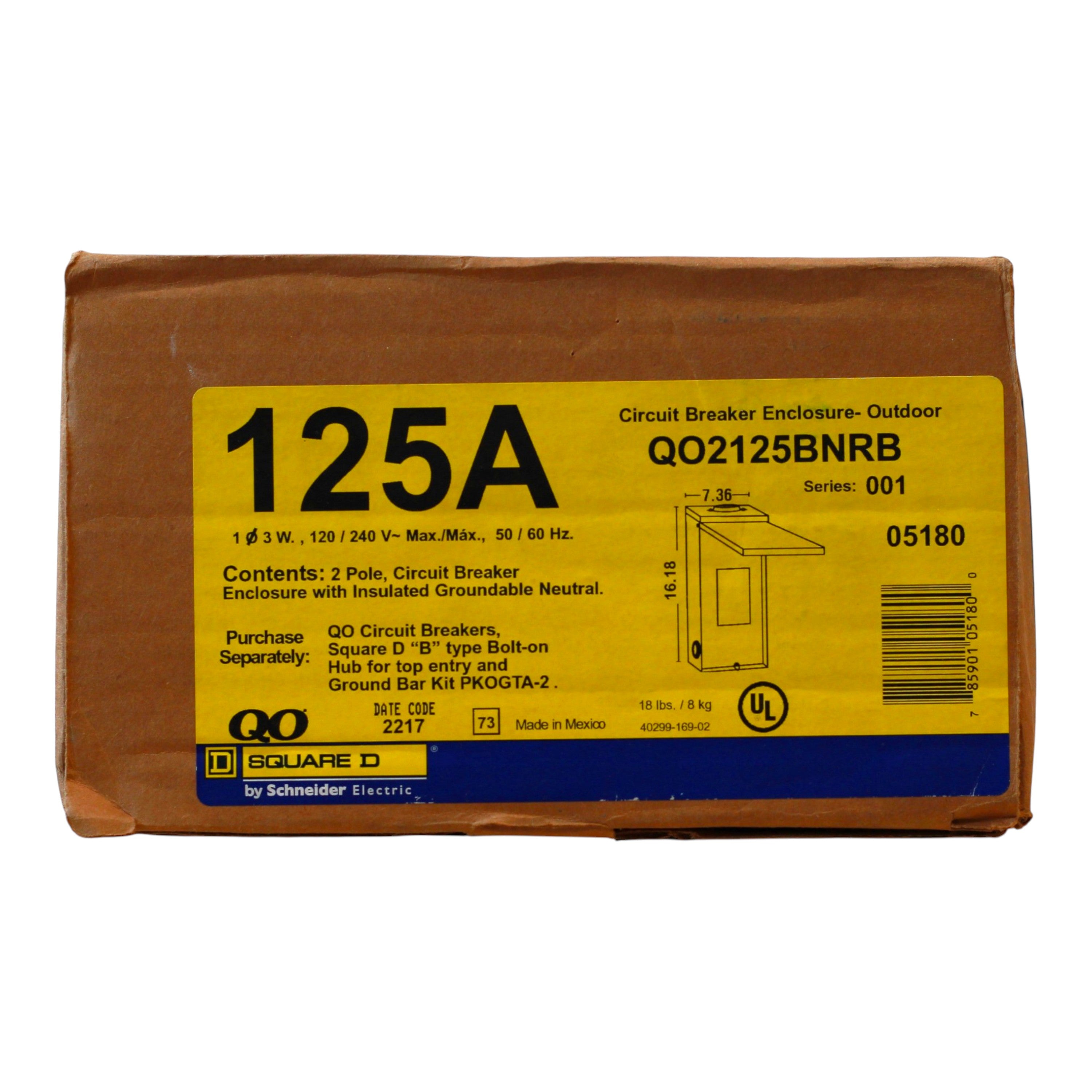 Square D QO, QO2125BNRB, 125A, 1-Phase, 2-Space, NEMA 3R, Outdoor Enclosure - Image 5