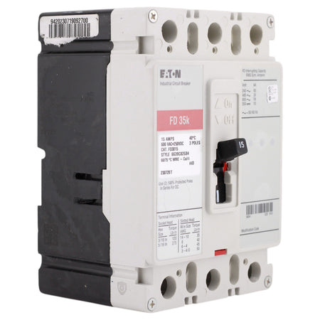 Eaton Series C, FD3015, 15A, 3P, 600V, Thermal Magnetic, Circuit Breaker