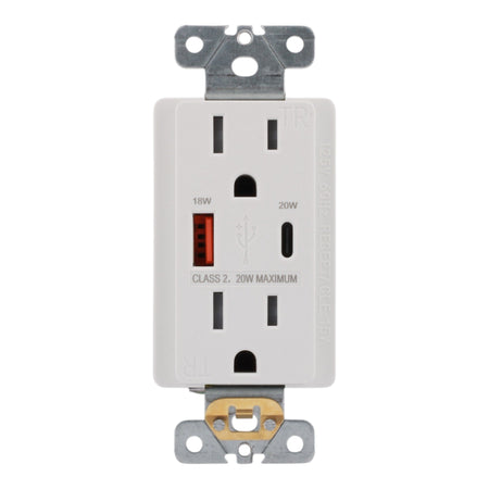 RES POWER 15A USB Outlet, Fast Charging, Type A/C, Tamper-Resistant, RES15USBACFC, White - Image 3