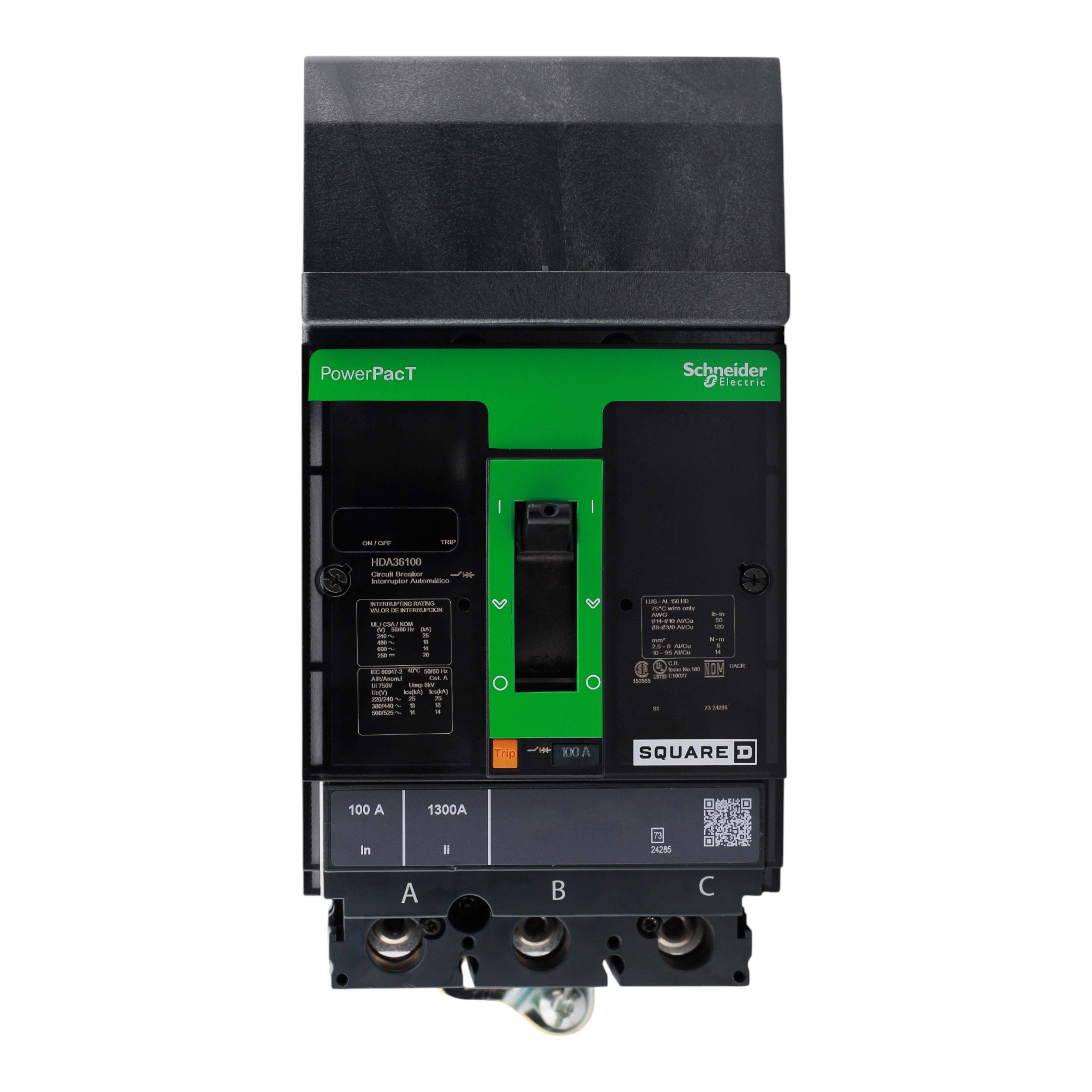 Square D HDA36100 Circuit breaker, PowerPacT H, 100A, 3 pole, 600VAC, 14kA, I-Line, thermal magnetic, 80%, ABC - Image 5