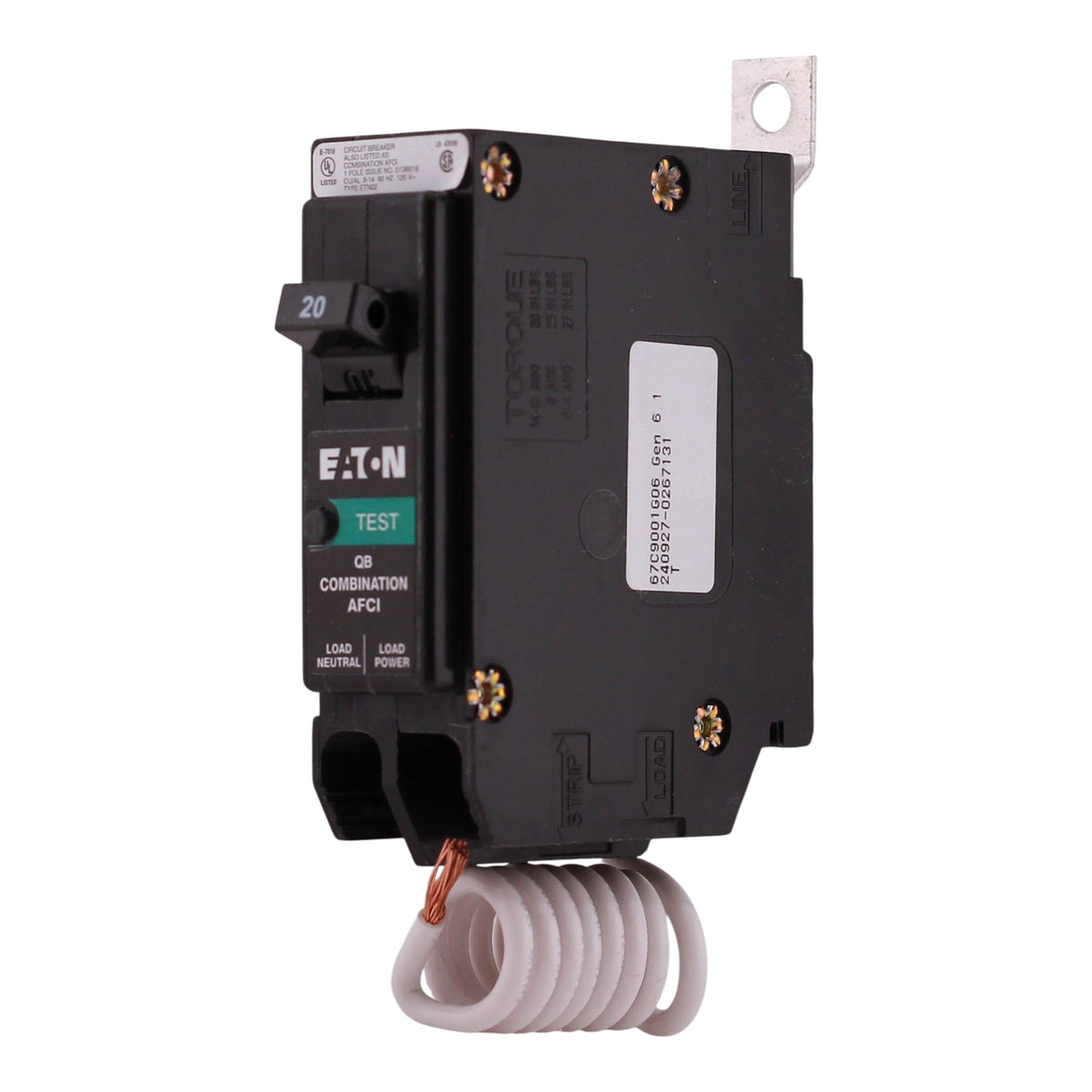 Eaton QBHCAF, QBH1020CAF, 20A, 1P, 120/240V, CAFCI, Pigtail Neutral, Bolt-On, Circuit Breaker - Image 5
