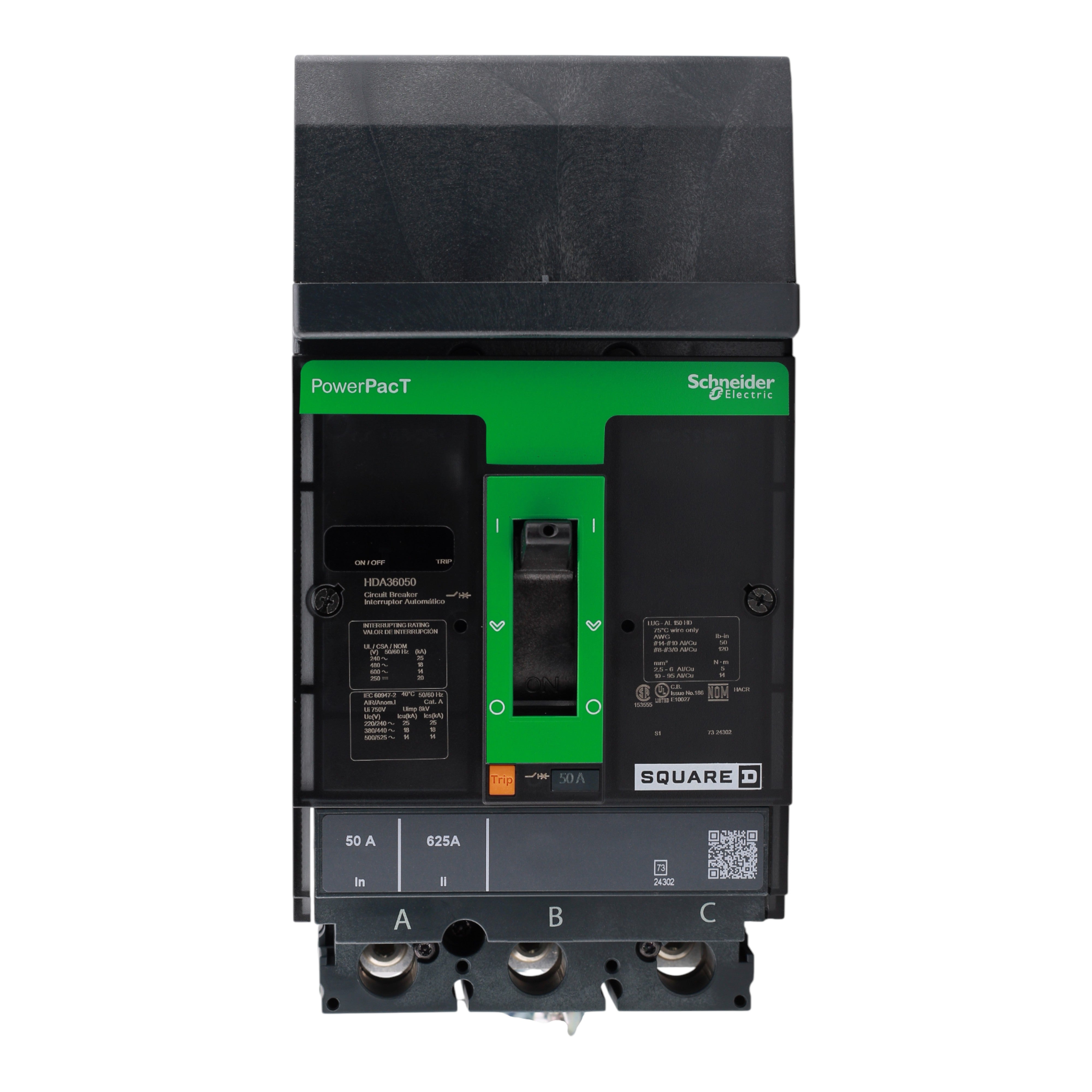 Square D HDA36050 Circuit breaker, PowerPacT H, 50A, 3P, 600VAC, 14kA, I-Line, thermal magnetic, 80%, ABC - Image 5