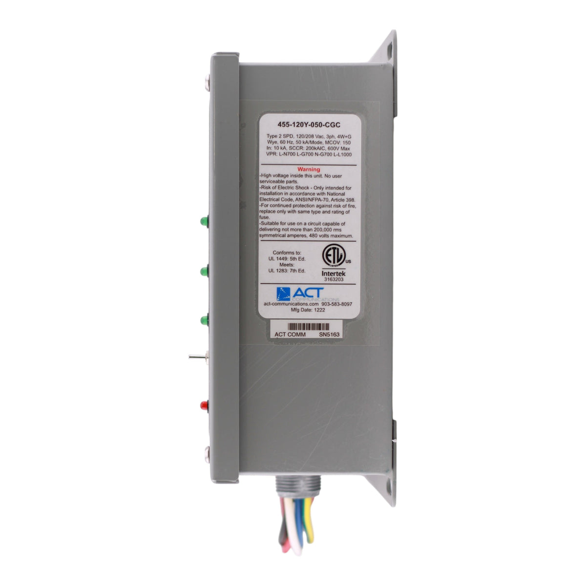 ACT Communications, ACT 455, 455-120Y-050, 120/208V, 3-Phase WYE, 50kA, Type 2 SPD - Image 6