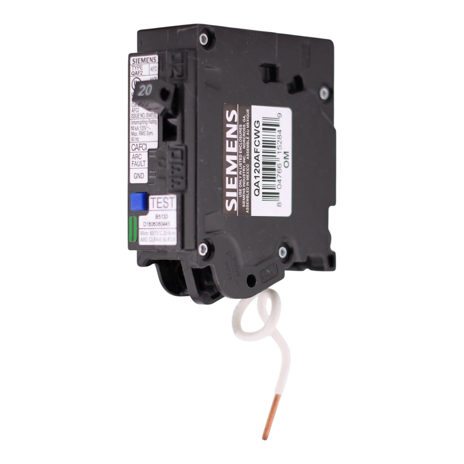 Siemens QA, QA120AFCWG, 20A, 1P, 120V, AFCI, Pigtail Neutral, Circuit Breaker - Image 2