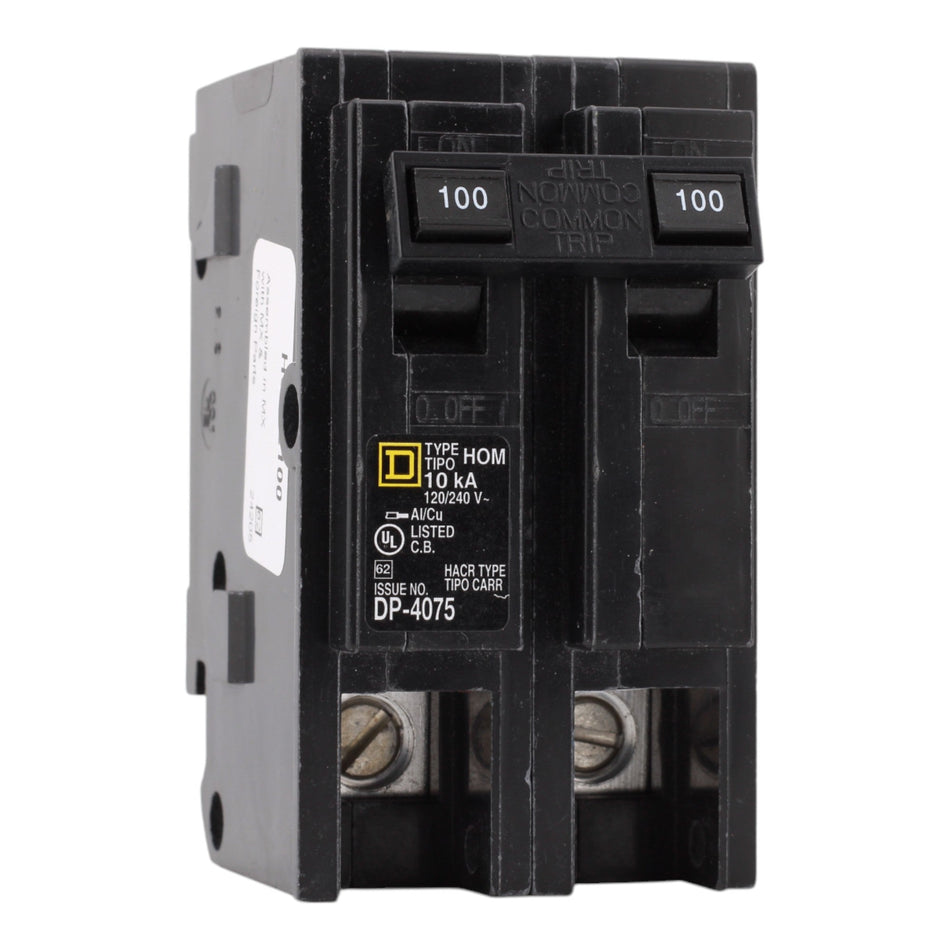 Square D Homeline HOM2100 100A 2P 120/240V Standard Plug-In Circuit Breaker