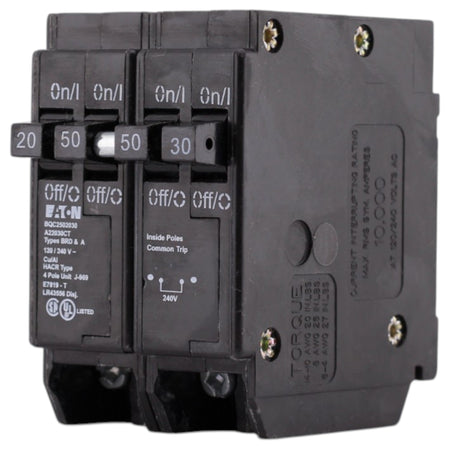 Eaton BR, BQC2502030, 20A/30A/50A, 4P, 120/240V, 10kAIC, CTL Quadplex, Plug-On, Circuit Breaker - Image 3