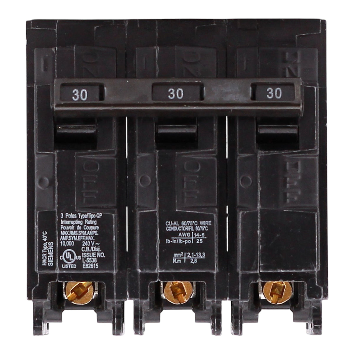 Siemens QP, Q330, 30A, 3P, 240V, Thermal Magnetic, Plug-In, Circuit Breaker - Image 3