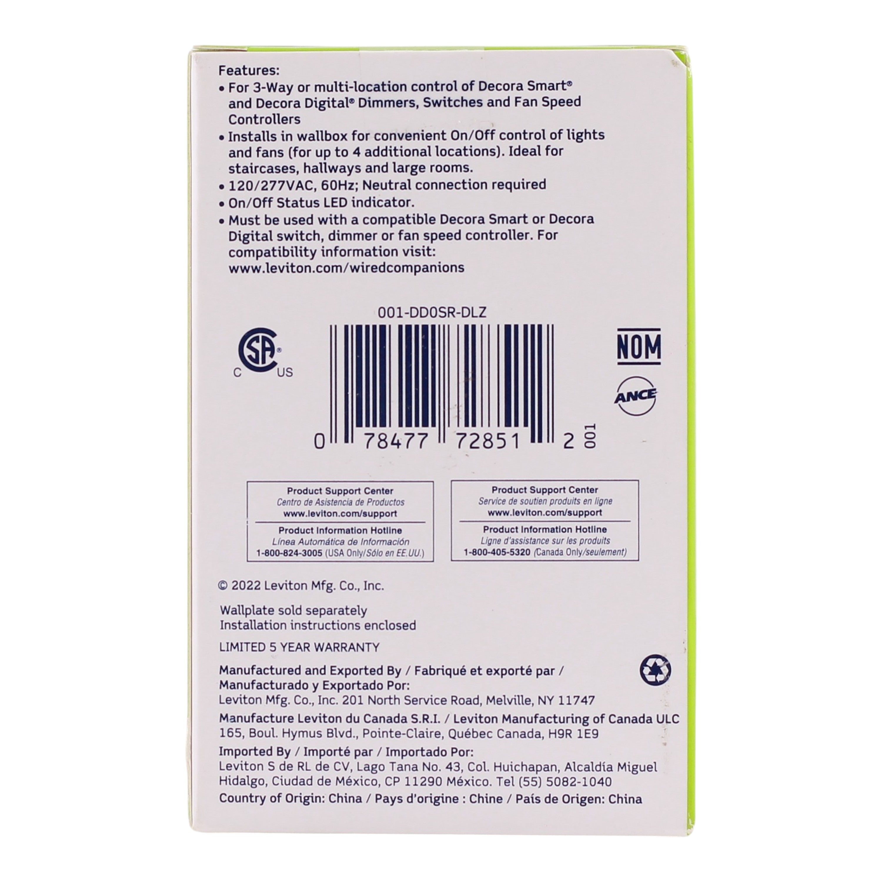 Leviton Decora Smart, DD0SR-DLZ, 3-Pole, 120/277V, Switch Companion, Circuit Accessory - Image 4