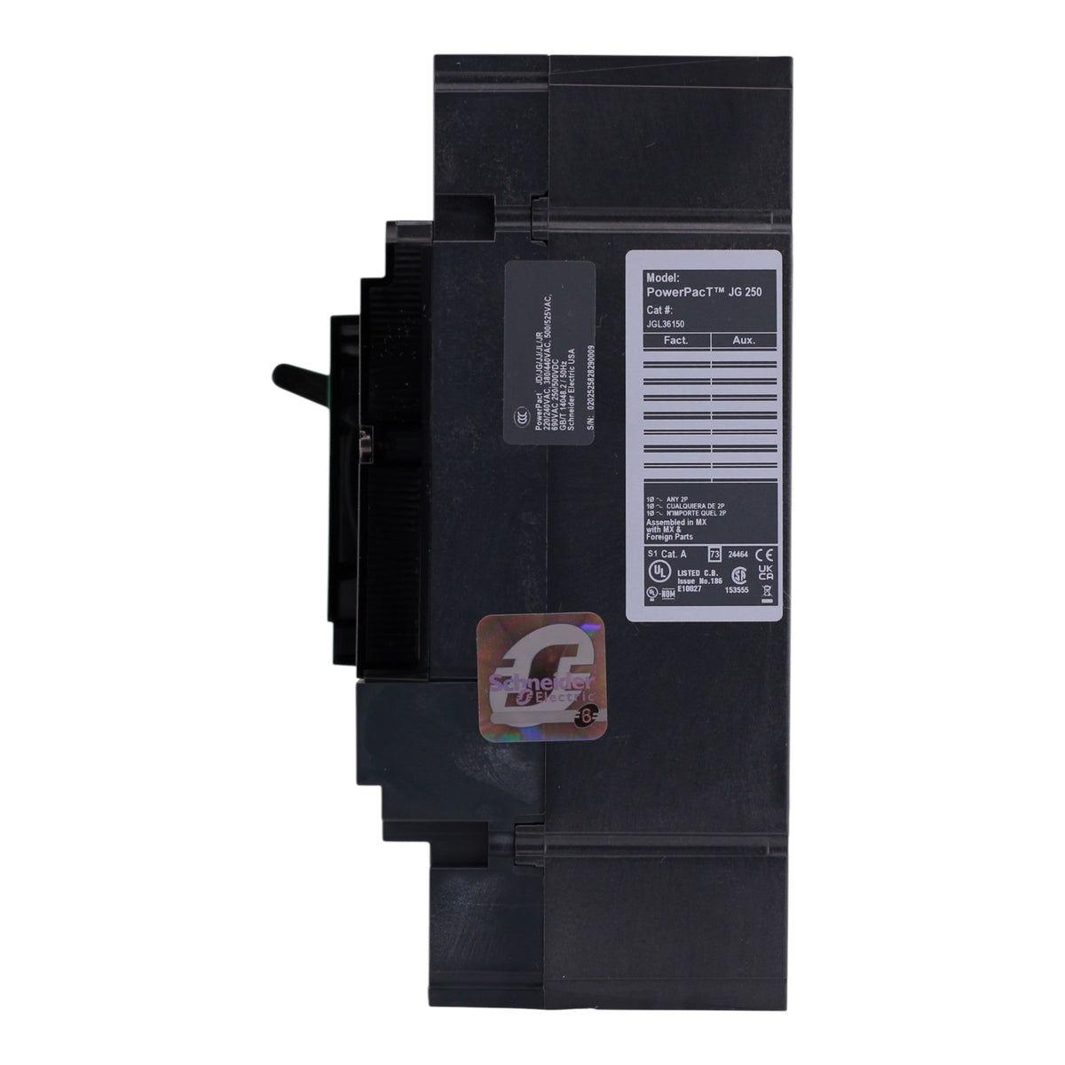 Square D PowerPacT J, JGL36150, 150A, 3P, 600V, 18kA, Lug-Lug, Circuit Breaker - Image 7