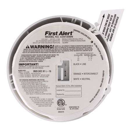 BRK CO5120BN, 120V AC/DC, Hardwired, Carbon Monoxide Alarm, 9V Battery Backup - Image 9