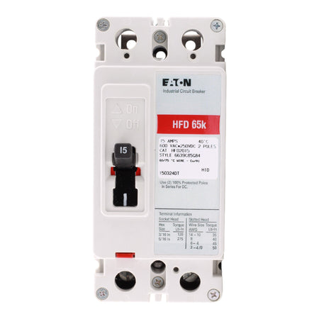 Eaton Series C HFD2015 15A 2P 600V Molded Case Circuit Breaker - Image 3