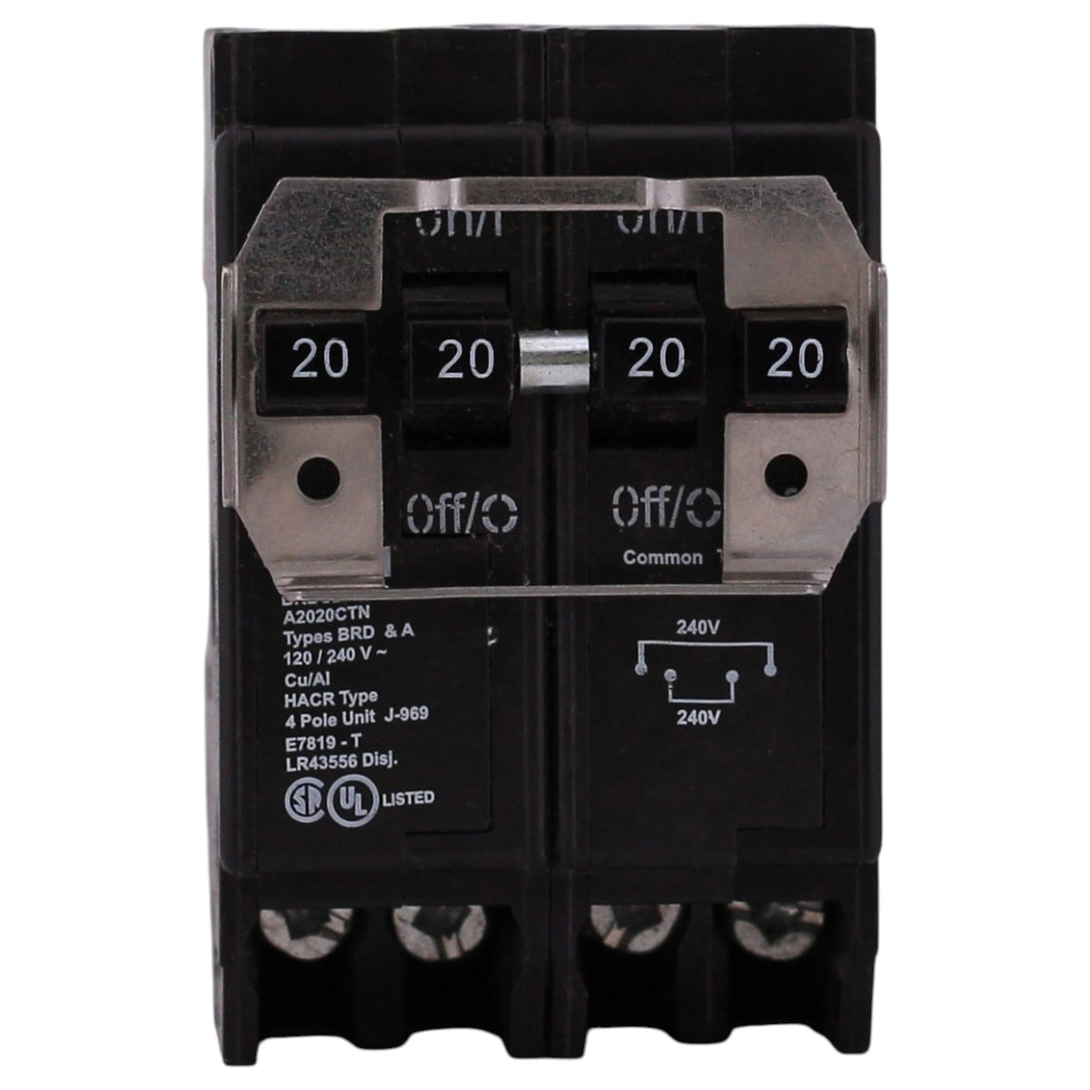 Eaton BRD, BRDC220220, 20A, 4P, 120/240V, Quadplex, Plug-On, Non-CTL, Circuit Breaker - Image 2