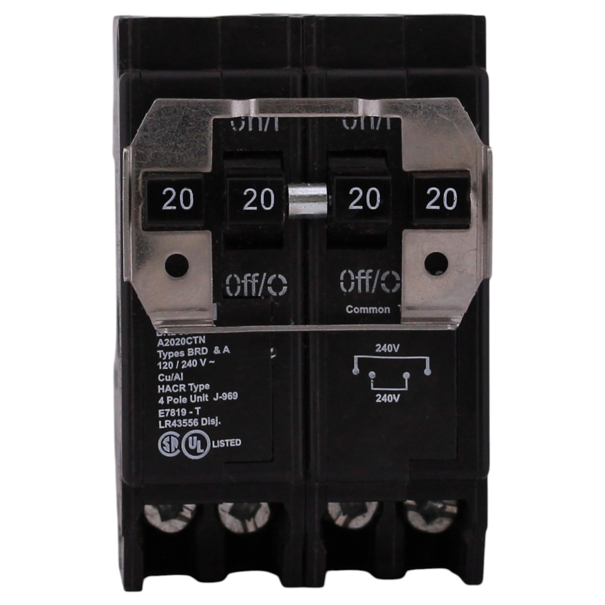 Eaton BRD, BRDC220220, 20A, 4P, 120/240V, Quadplex, Plug-On, Non-CTL, Circuit Breaker - Image 2