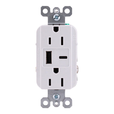 Pass & Seymour Radiant, R26USBACW, 15A, 125V, NEMA 5-15R, USB Type-A/Type-C Combo Outlet, Tamper-Resistant, White - Image 5