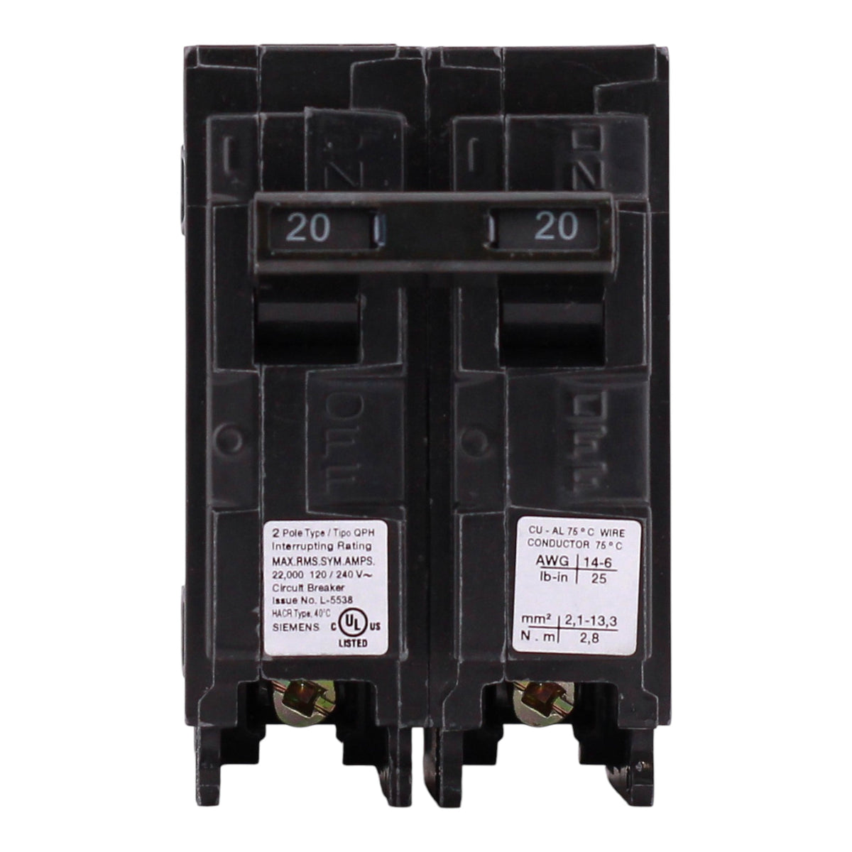 Siemens QP, Q220H, 20A, 2P, 120/240V, 22kAIC, Thermal Magnetic, Circuit Breaker - Image 5