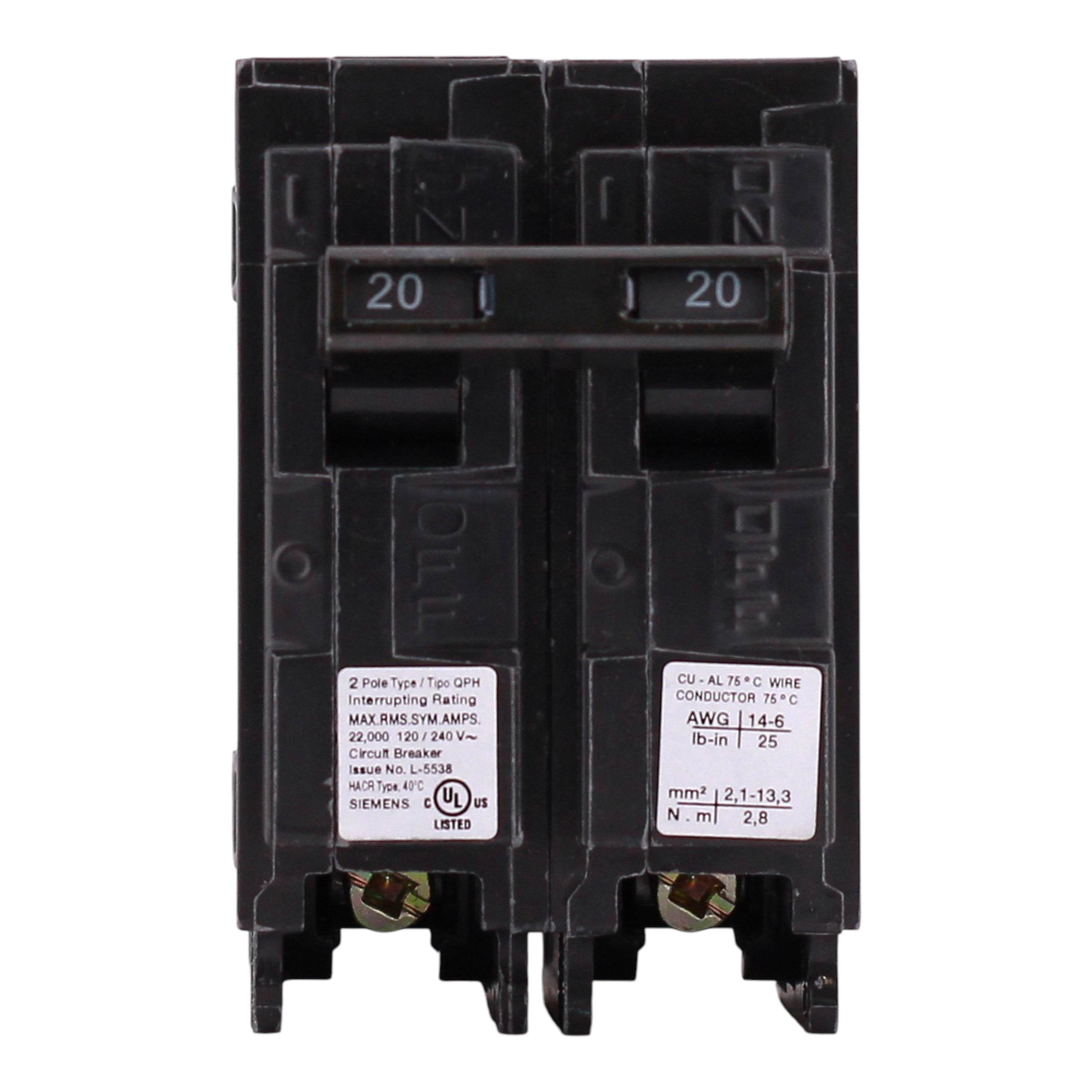 Siemens QP, Q220H, 20A, 2P, 120/240V, 22kAIC, Thermal Magnetic, Circuit Breaker - Image 5