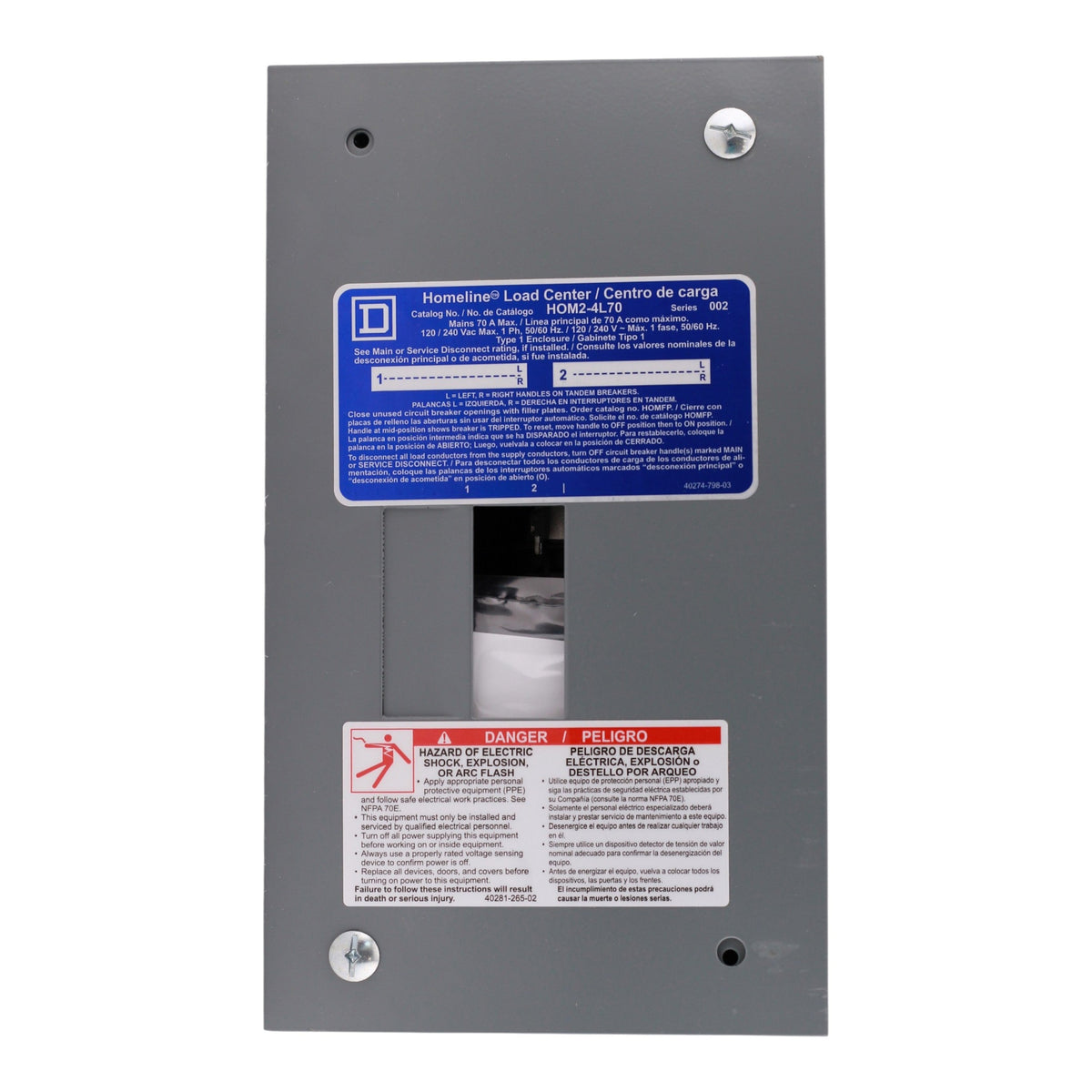 Square D Homeline, HOM24L70FCP, 70A, 2-Space, 4-Circuit, 120/240V, Fixed Main Lugs, NEMA 1, Load Center - Image 7
