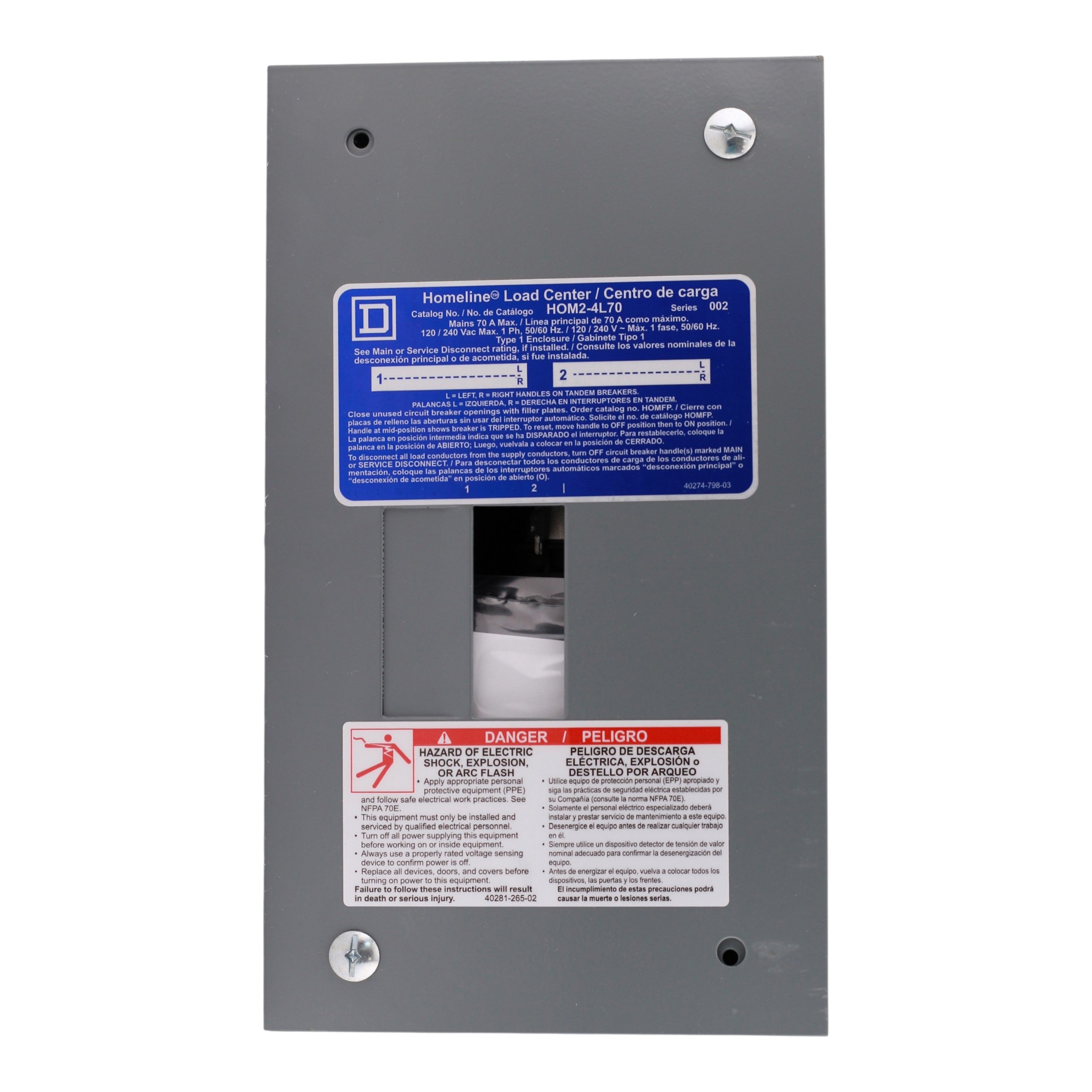 Square D Homeline, HOM24L70FCP, 70A, 2-Space, 4-Circuit, 120/240V, Fixed Main Lugs, NEMA 1, Load Center - Image 7