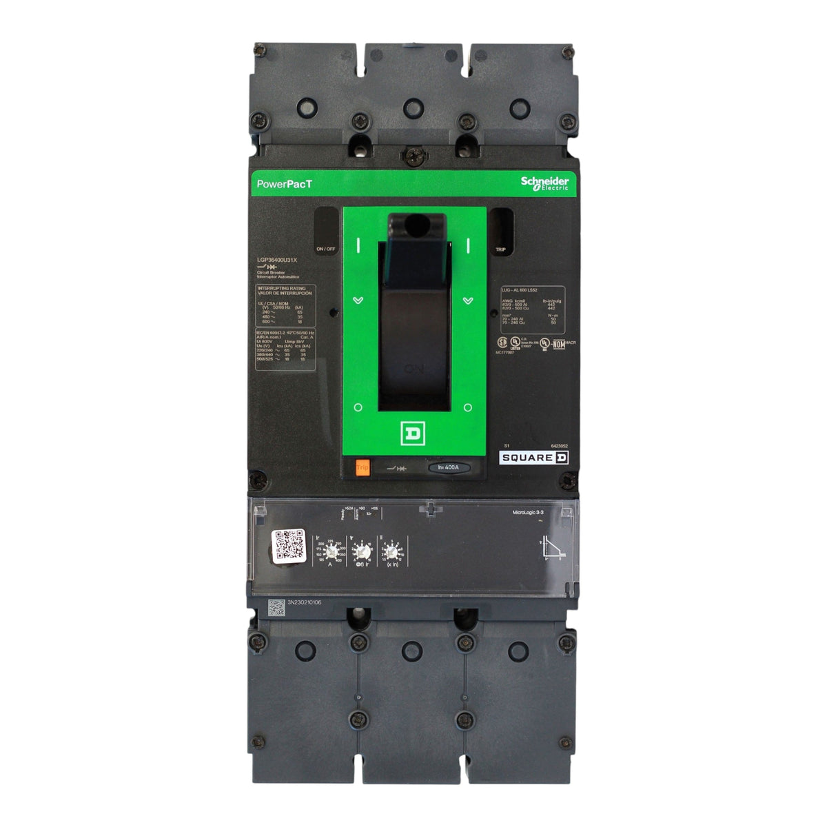 Square D PowerPacT L, LGP36400U31X, 400A, 3P, 600VAC, 18kA, Unit Mount, MicroLogic 3.3, Circuit Breaker - Image 6