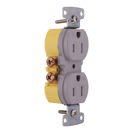 Hubbell TradeSelect, RR15SGYWRTR, 15A, 125V, 2P, TR/WR, Duplex Receptacle, Gray