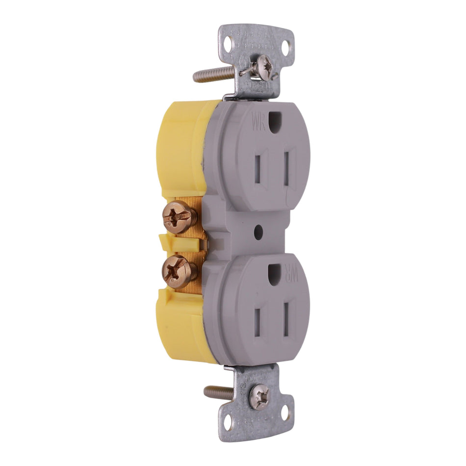 Hubbell TradeSelect, RR15SGYWRTR, 15A, 125V, 2P, TR/WR, Duplex Receptacle, Gray