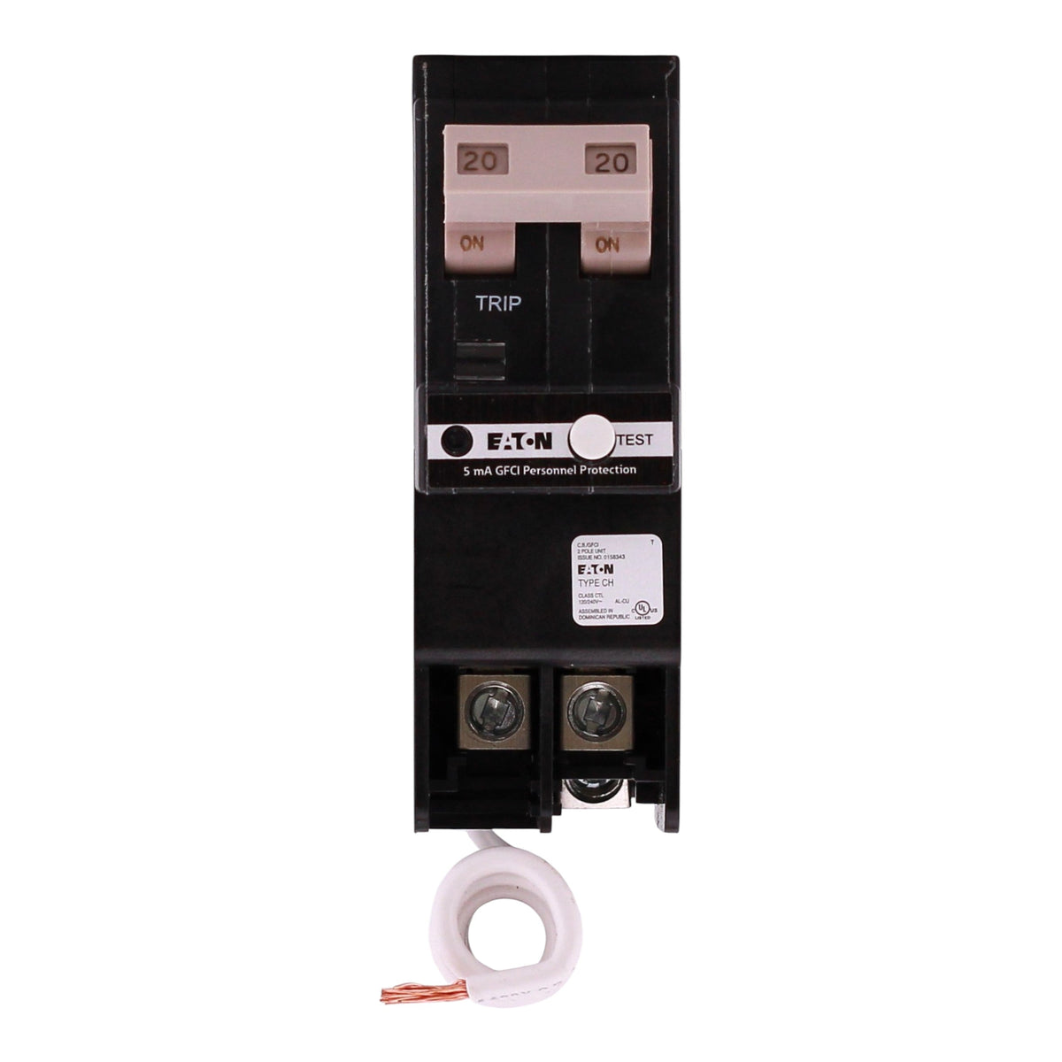 Eaton CH, CHFN220GF, 20A, 2P, 120/240V, GFCI, Pigtail Neutral, Circuit Breaker - Image 4