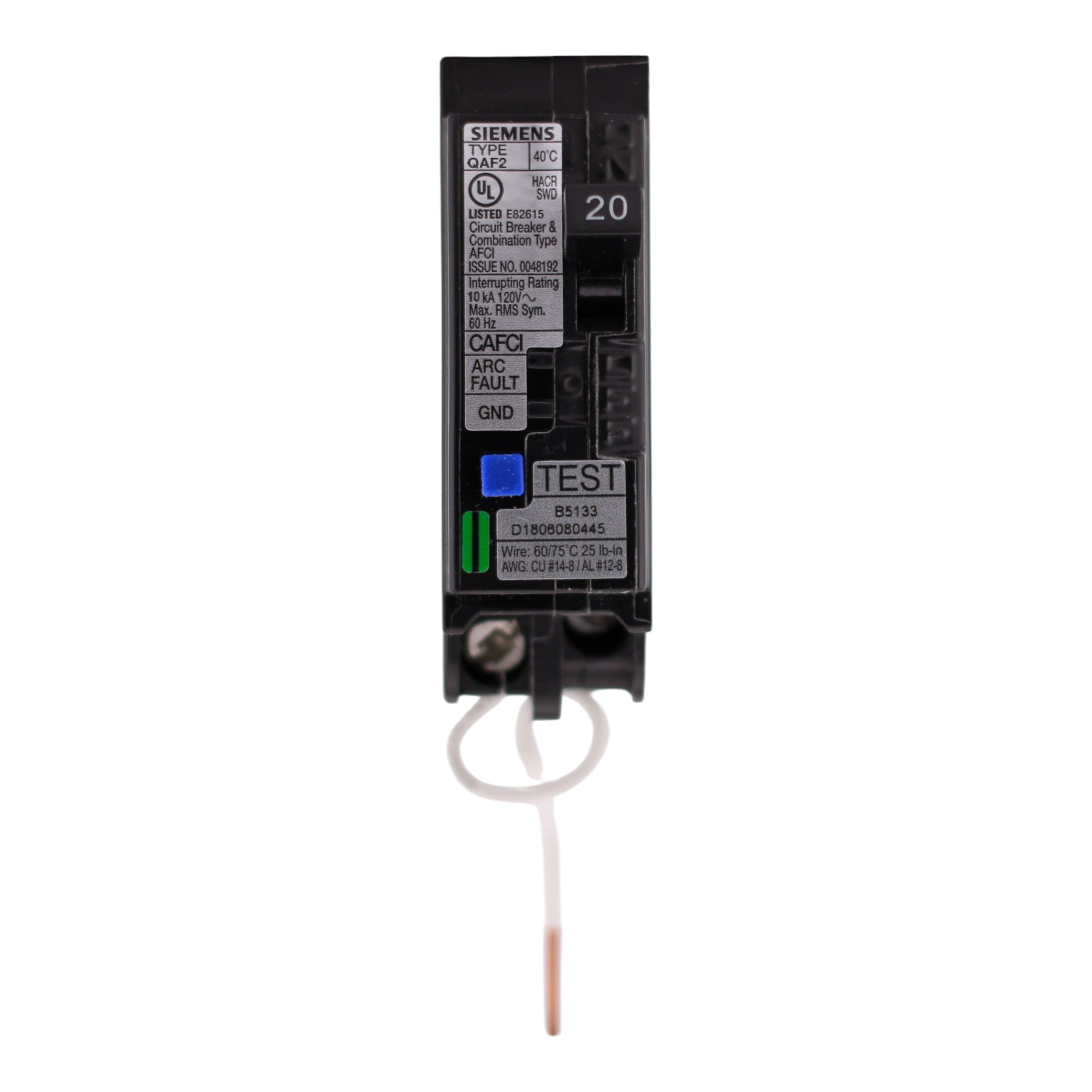 Siemens QA, QA120AFCWG, 20A, 1P, 120V, AFCI, Pigtail Neutral, Circuit Breaker - Image 4