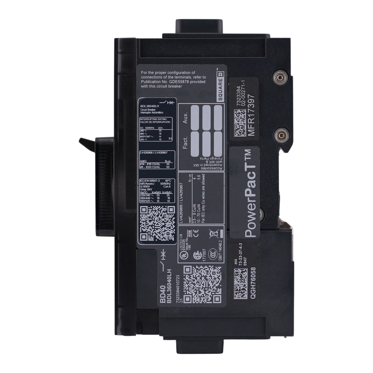 Square D PowerPacT B, BDL36040LH, 40A, 3P, 600Y/347VAC, Aluminum Lugs, Circuit Breaker - Image 7