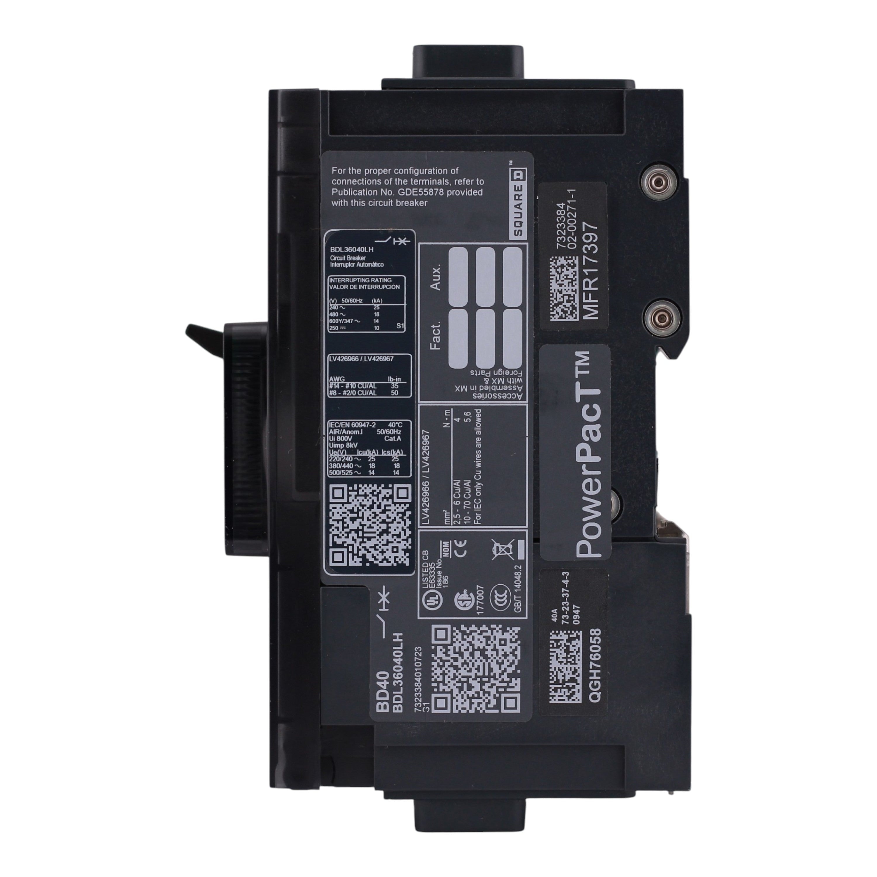 Square D PowerPacT B, BDL36040LH, 40A, 3P, 600Y/347VAC, Aluminum Lugs, Circuit Breaker - Image 7