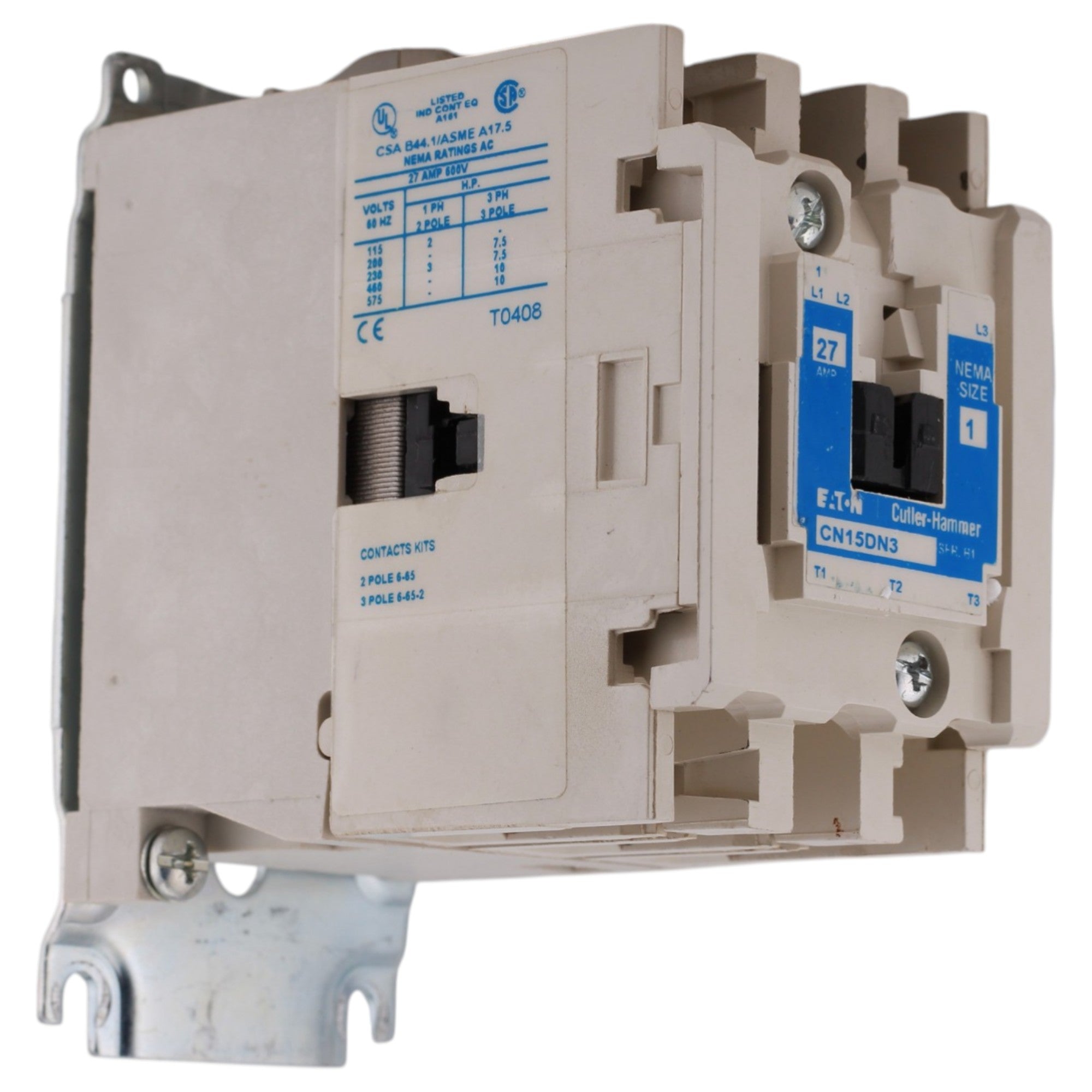 Eaton Cutler-Hammer, CN15DN3DB, 27A, 3-Pole, 600V, NEMA Size 1, Non-Reversing, Motor Contactor - Image 9