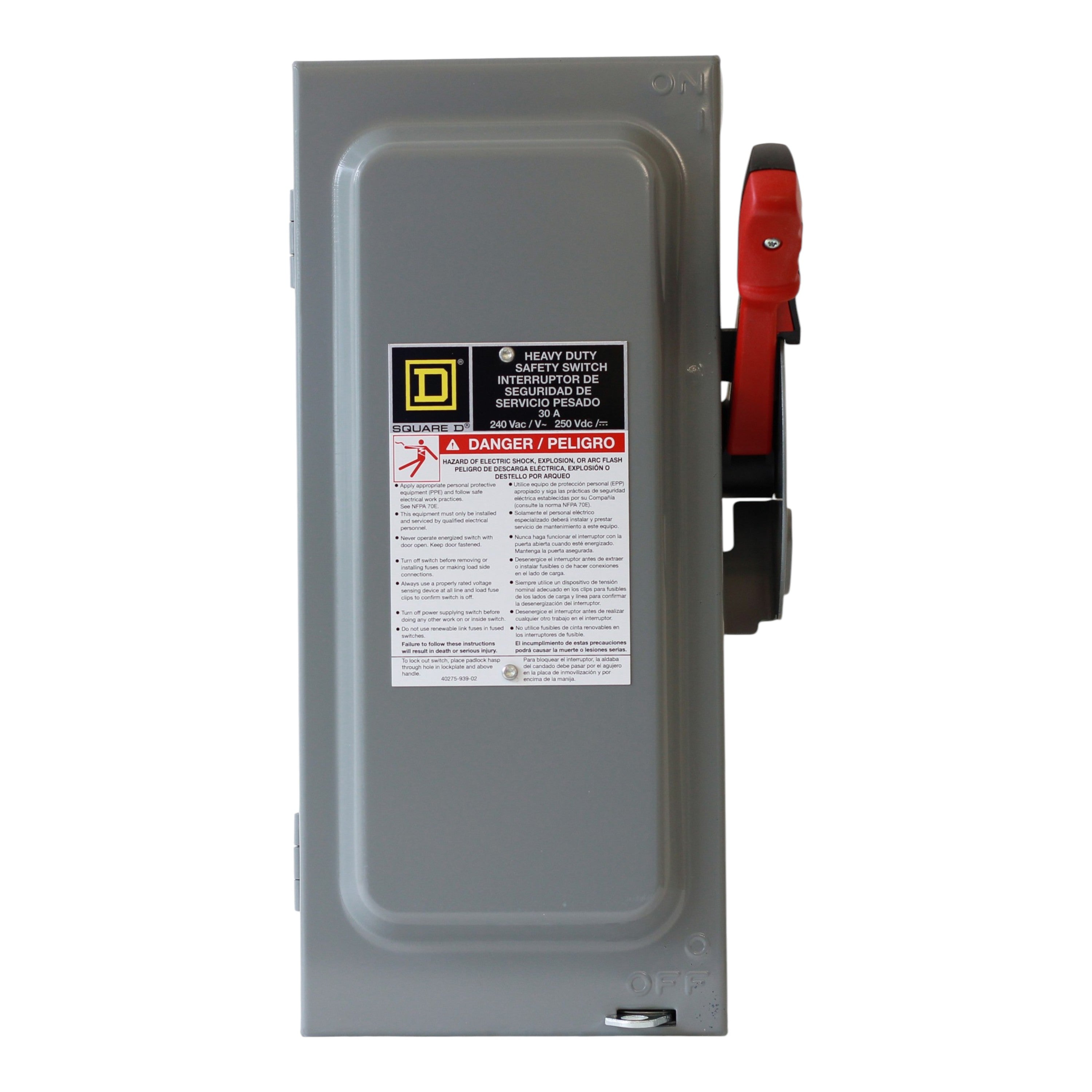 Square D, H221N, 30A, 2-Pole, 240VAC/250VDC, NEMA 1, Heavy Duty Fusible Safety Switch - Image 5