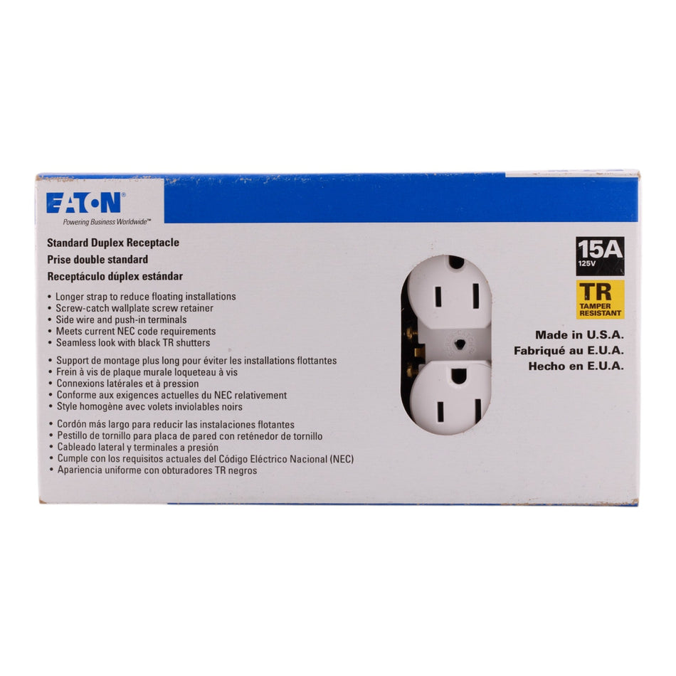 Eaton PACK-10 TR270W-BOX 15A 2P 125V Tamper Resistant Duplex Receptacle White - Image 2