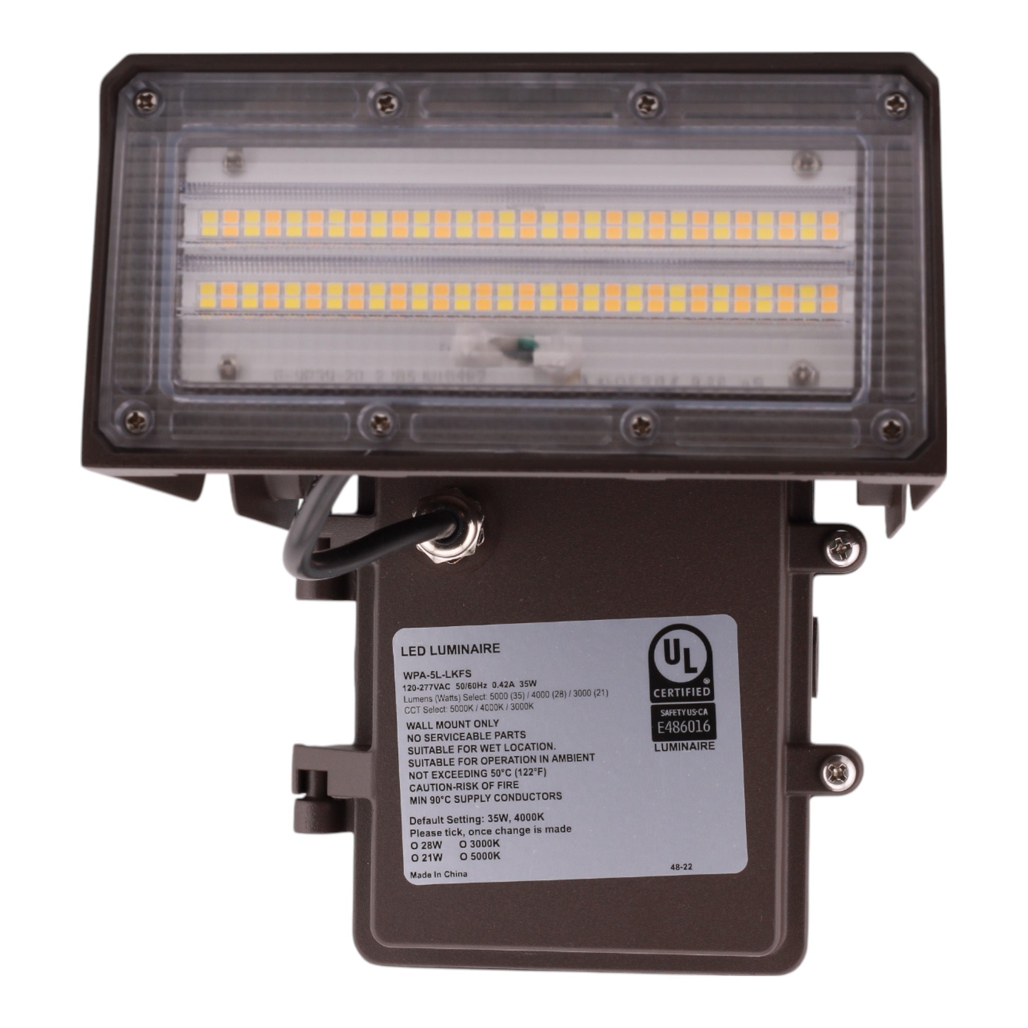 WPA-5L-LKFS LED Adjustable Wall Pack 22-35W 120-277V Selectable Lumen CCT