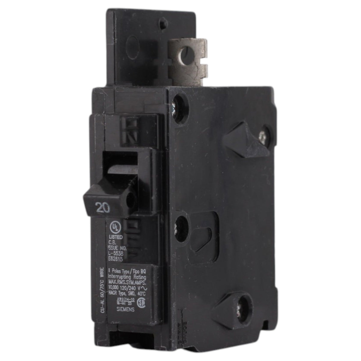 Siemens BQ, BQ1B020, 20A, 1P, 120V, Thermal Magnetic, Bolt-On, Circuit Breaker - Image 3